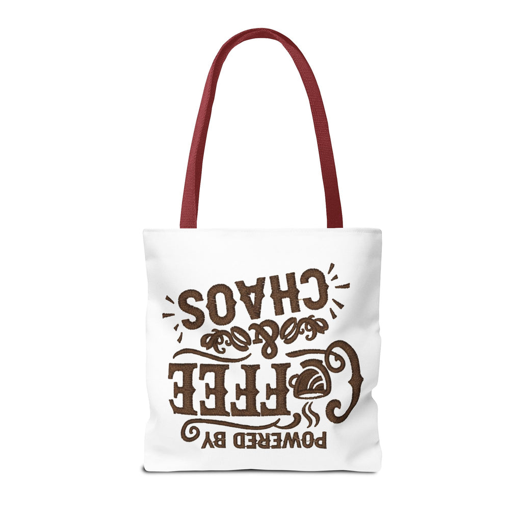 Powered by Coffee and Chaos Tote Bag | Funny Gift for Coffee Lovers, Busy Moms and Students, Reusable Carry-All, Durable Casual Shopper Bag