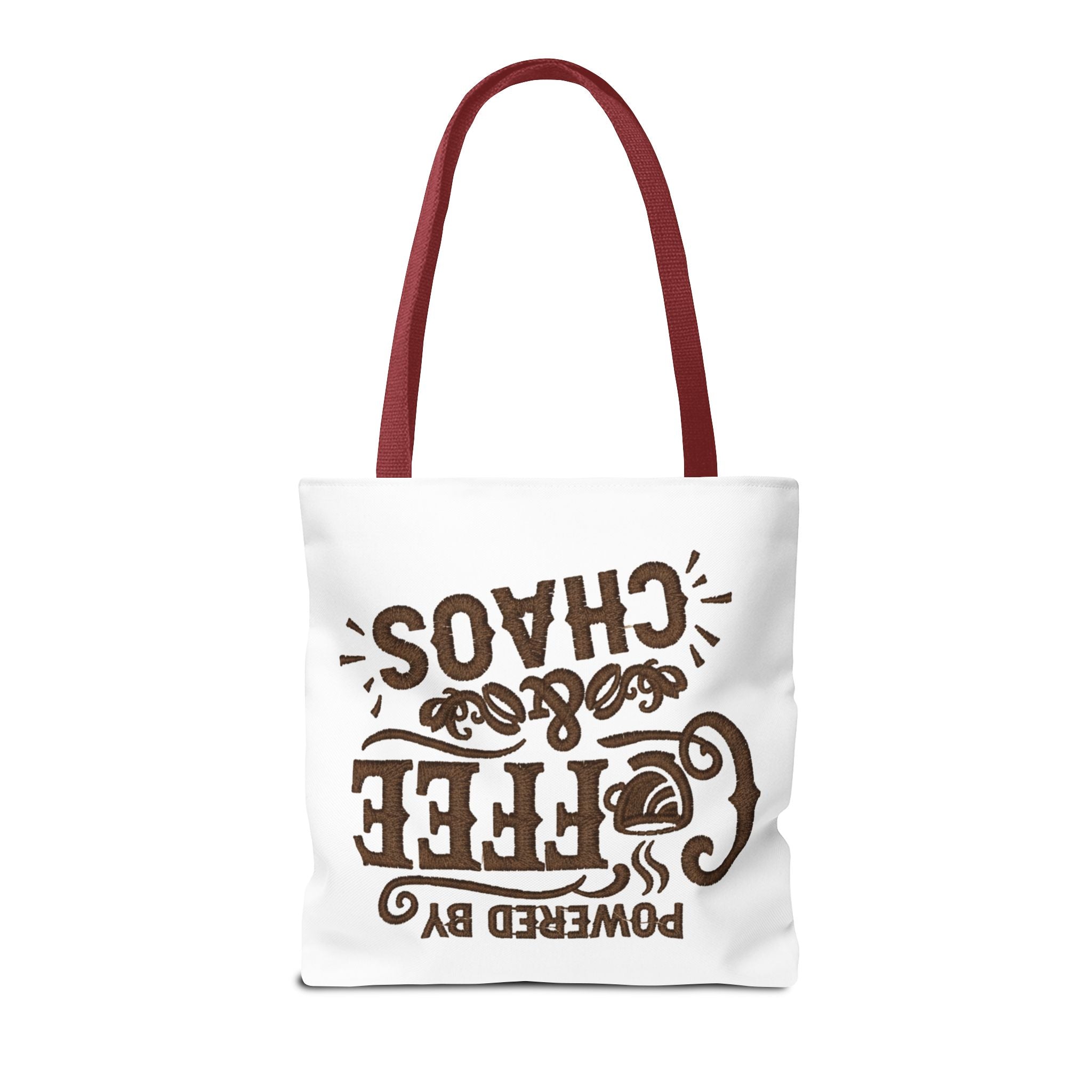 Powered by Coffee and Chaos Tote Bag | Funny Gift for Coffee Lovers, Busy Moms and Students, Reusable Carry-All, Durable Casual Shopper Bag