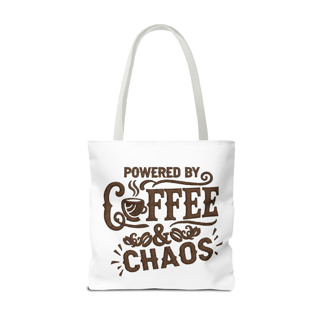 Powered by Coffee and Chaos Tote Bag | Funny Gift for Coffee Lovers, Busy Moms and Students, Reusable Carry-All, Durable Casual Shopper Bag