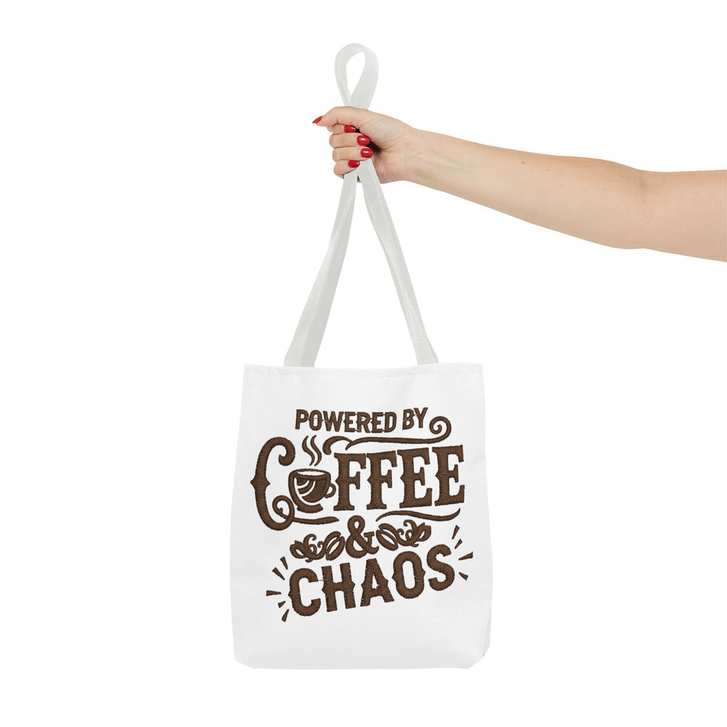 Powered by Coffee and Chaos Tote Bag | Funny Gift for Coffee Lovers, Busy Moms and Students, Reusable Carry-All, Durable Casual Shopper Bag
