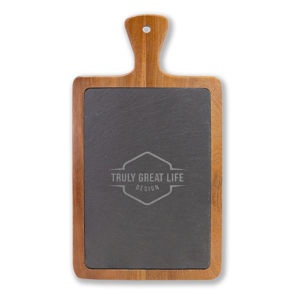 Engraved Acacia Charcuterie Board with Slate Insert & Cheese Tools