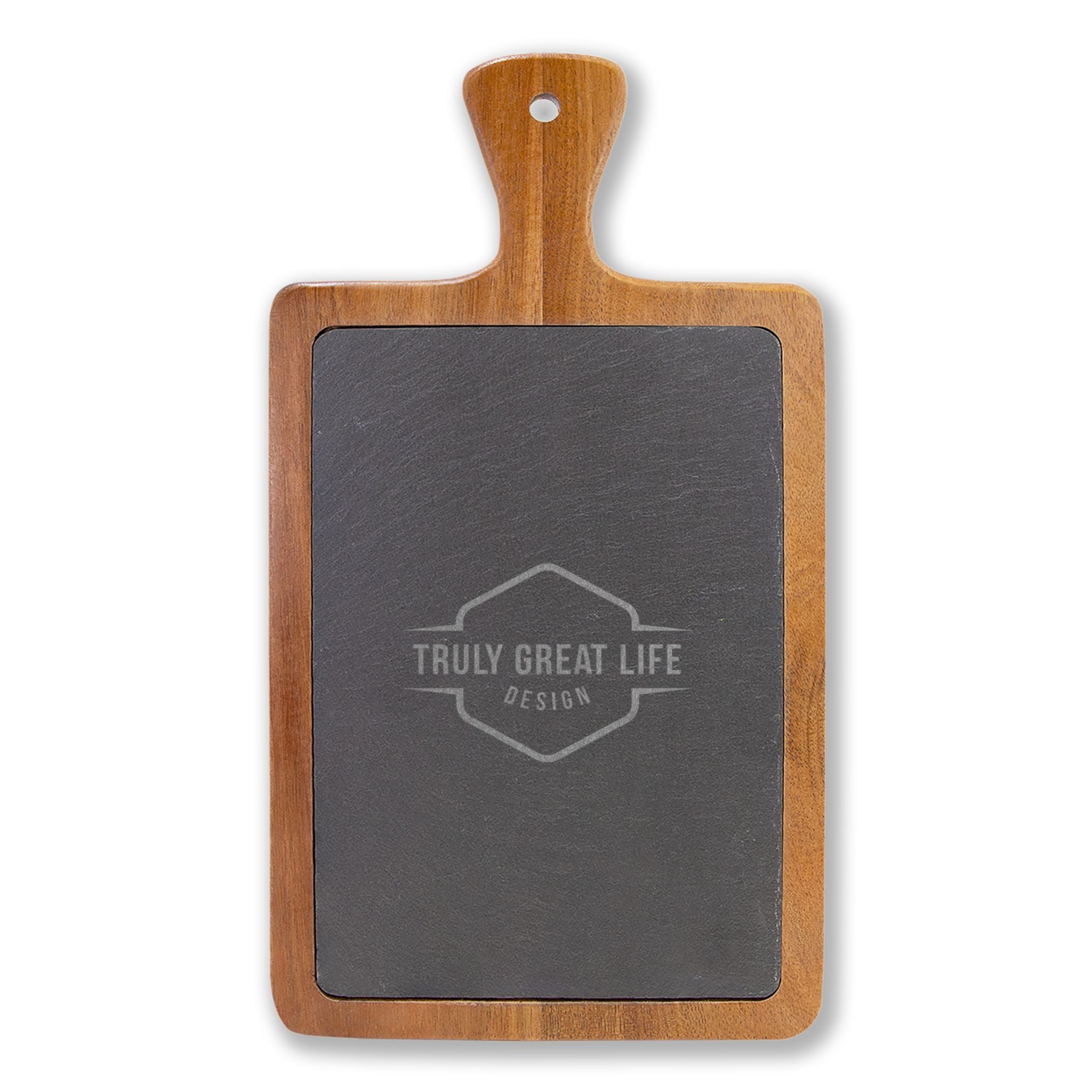 Engraved Acacia Charcuterie Board with Slate Insert & Cheese Tools