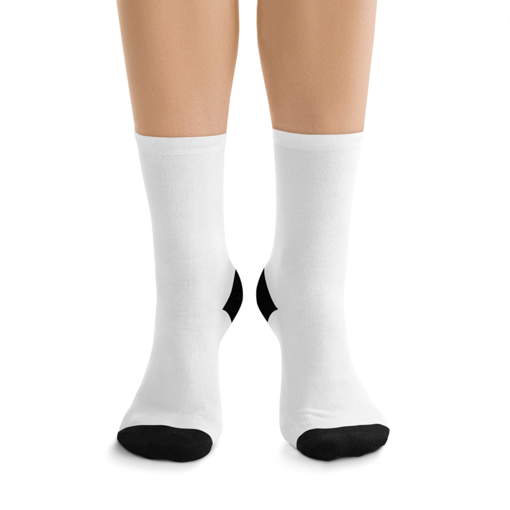 TGL Design Eco Recycled Poly Crew Socks — White with Black Heel & Toe