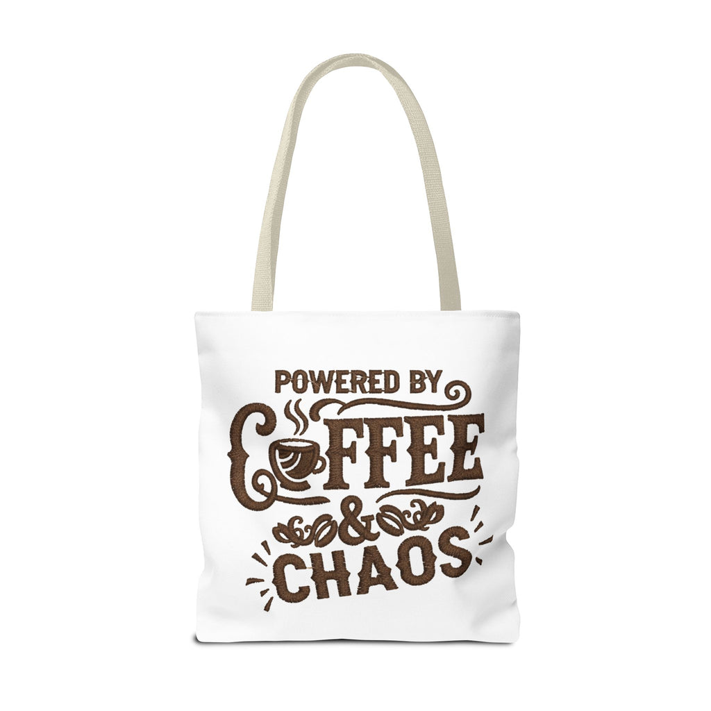 Powered by Coffee and Chaos Tote Bag | Funny Gift for Coffee Lovers, Busy Moms and Students, Reusable Carry-All, Durable Casual Shopper Bag