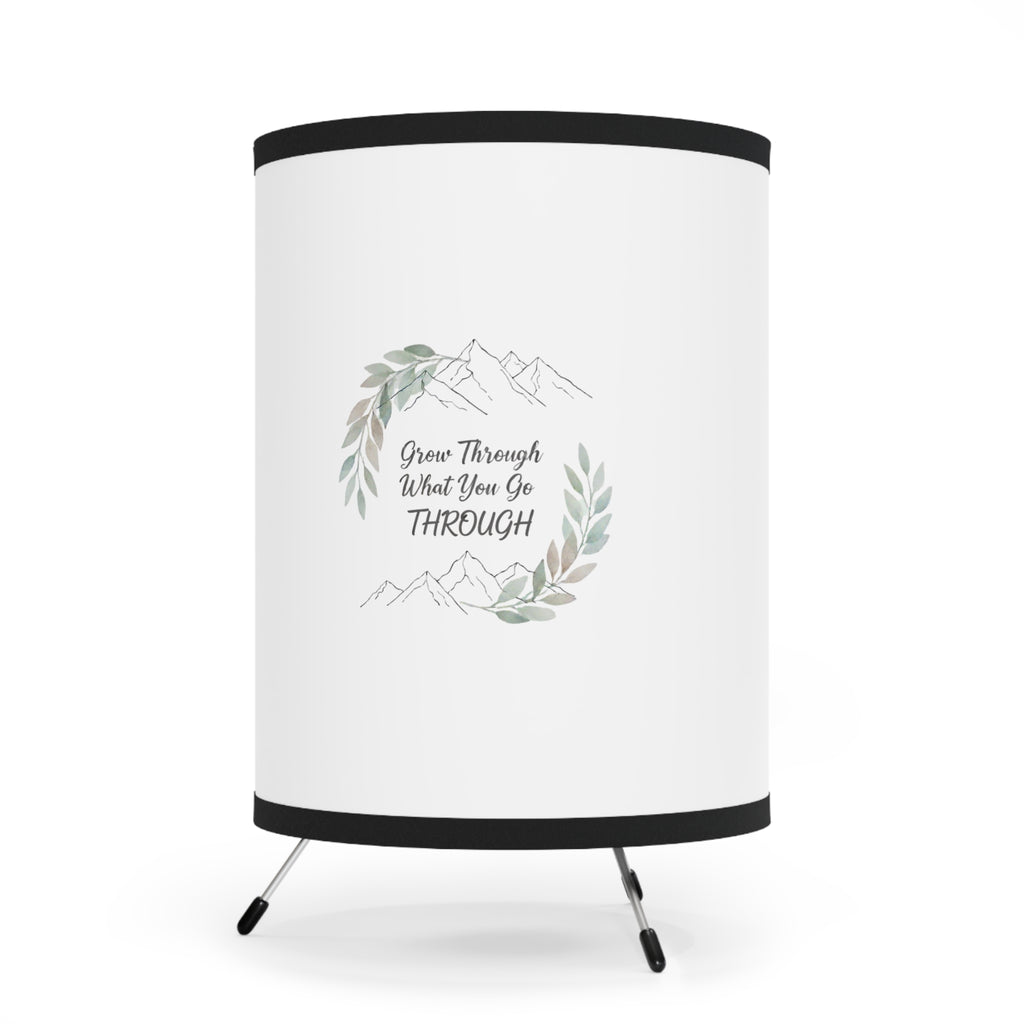 Tripod Lamp with Botanical Wreath Design, “Grow Through What You Go Through” Motivational Modern Home Decor