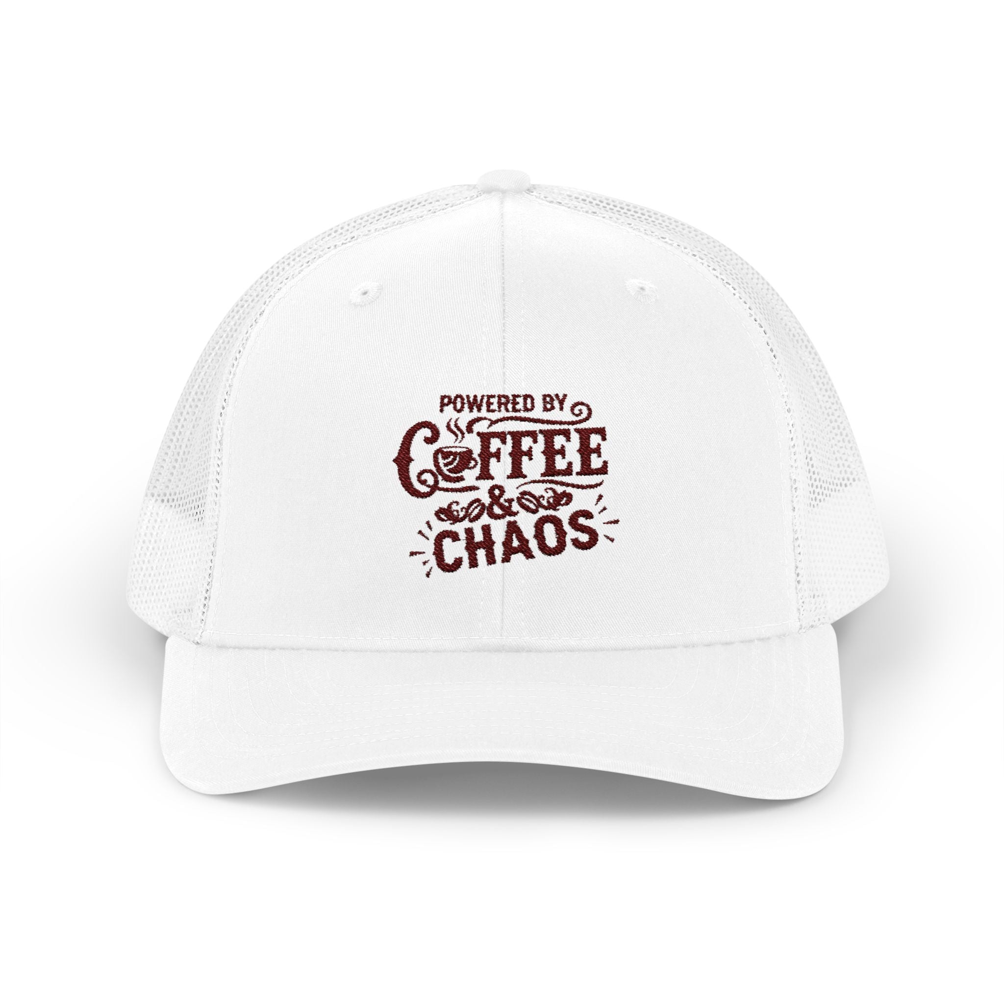 Truly Great Life Powered by Coffee & Chaos Snapback Trucker Cap | Funny Unisex Hat, Adjustable Mesh Baseball Cap, Gift for Coffee Lovers