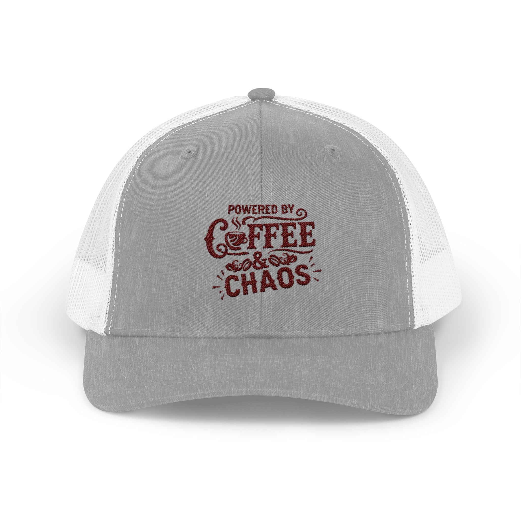 Truly Great Life Powered by Coffee & Chaos Snapback Trucker Cap | Funny Unisex Hat, Adjustable Mesh Baseball Cap, Gift for Coffee Lovers