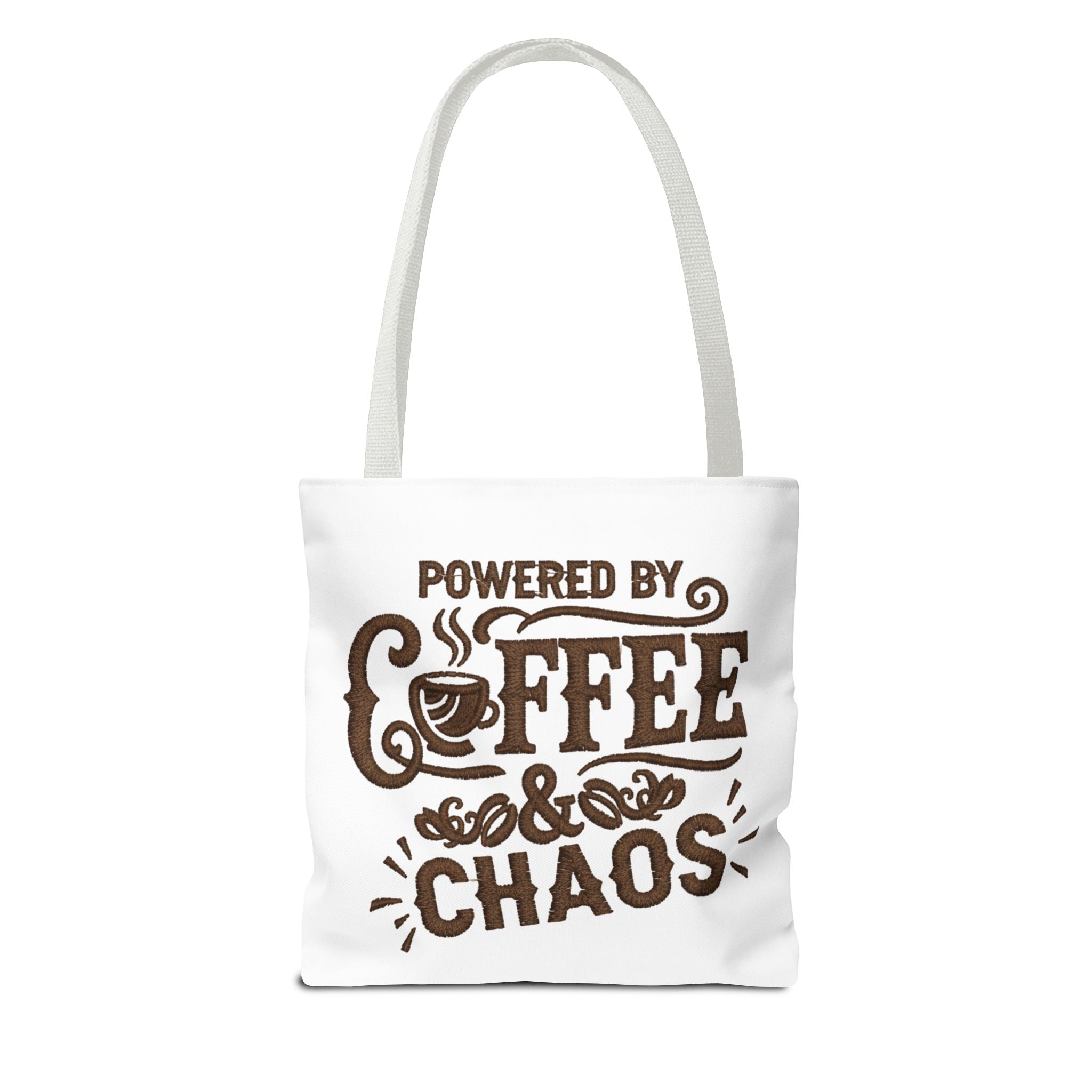 Powered by Coffee and Chaos Tote Bag | Funny Gift for Coffee Lovers, Busy Moms and Students, Reusable Carry-All, Durable Casual Shopper Bag