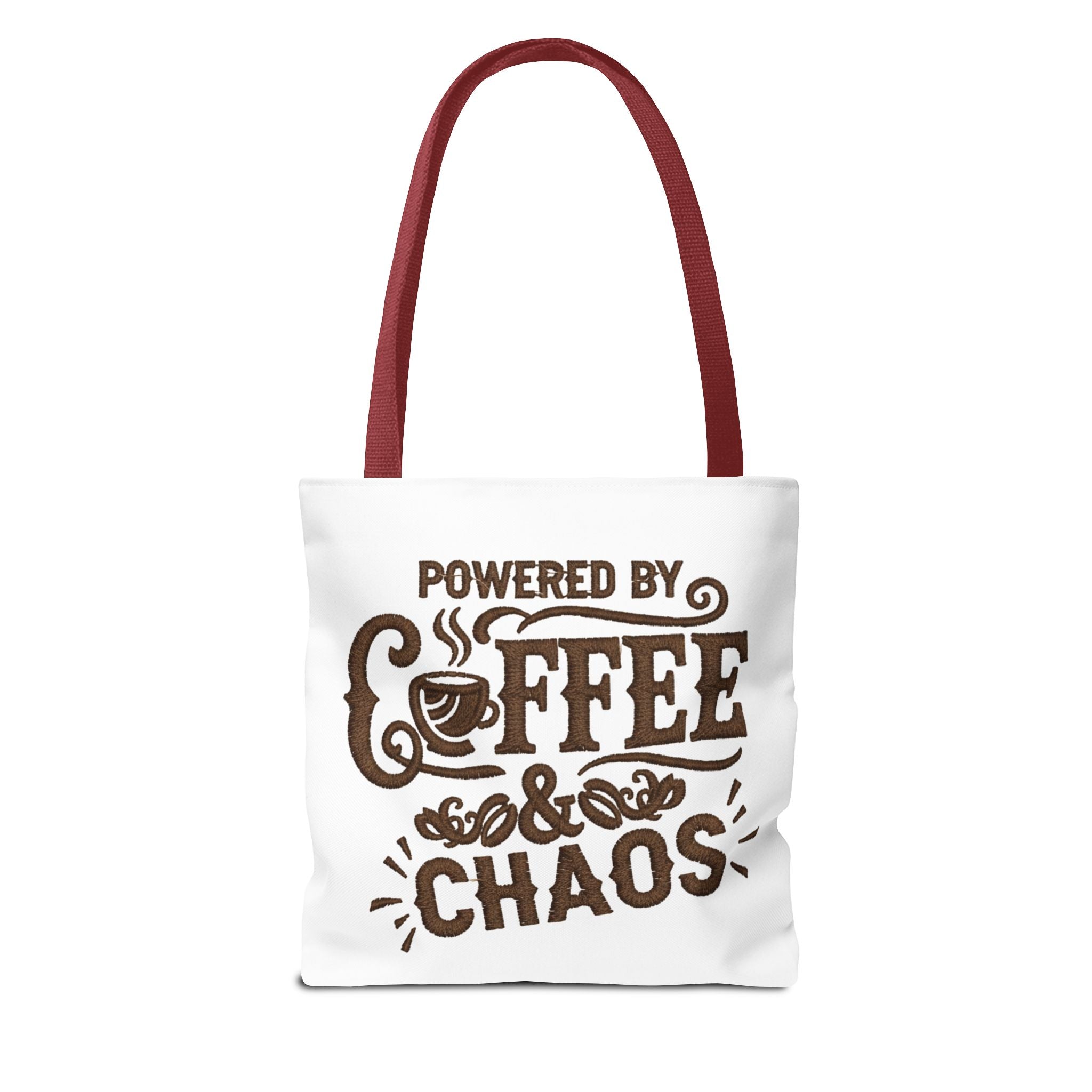 Powered by Coffee and Chaos Tote Bag | Funny Gift for Coffee Lovers, Busy Moms and Students, Reusable Carry-All, Durable Casual Shopper Bag