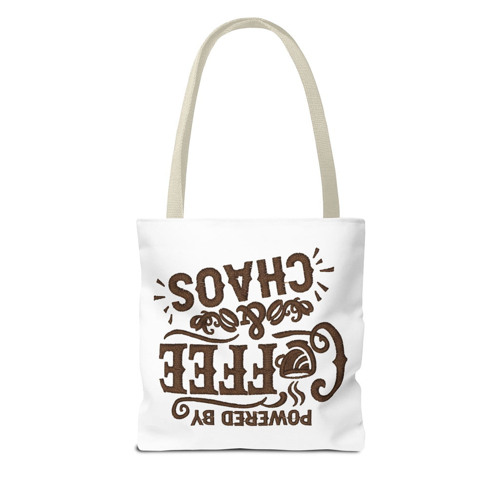 Powered by Coffee and Chaos Tote Bag | Funny Gift for Coffee Lovers, Busy Moms and Students, Reusable Carry-All, Durable Casual Shopper Bag