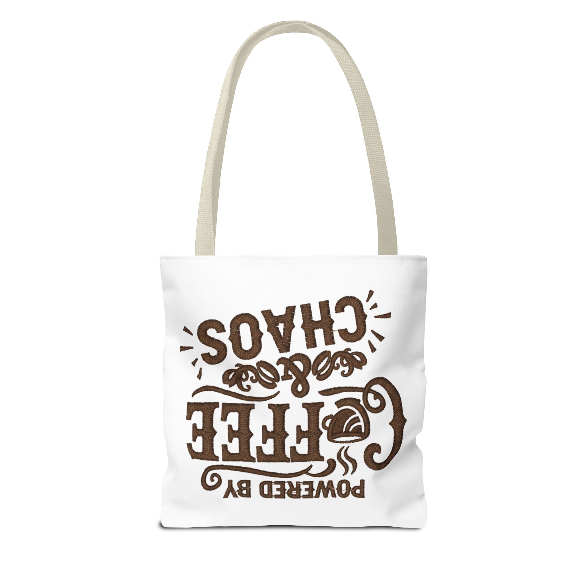 Powered by Coffee and Chaos Tote Bag | Funny Gift for Coffee Lovers, Busy Moms and Students, Reusable Carry-All, Durable Casual Shopper Bag