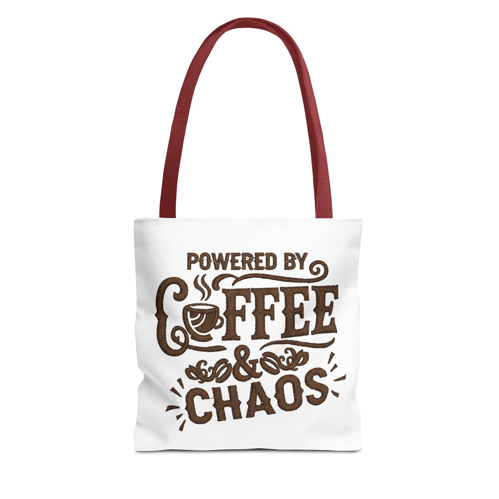 Powered by Coffee and Chaos Tote Bag | Funny Gift for Coffee Lovers, Busy Moms and Students, Reusable Carry-All, Durable Casual Shopper Bag