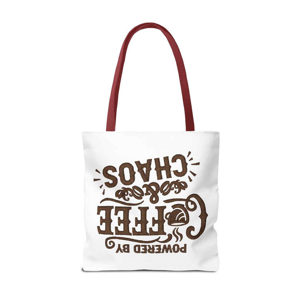 Powered by Coffee and Chaos Tote Bag | Funny Gift for Coffee Lovers, Busy Moms and Students, Reusable Carry-All, Durable Casual Shopper Bag