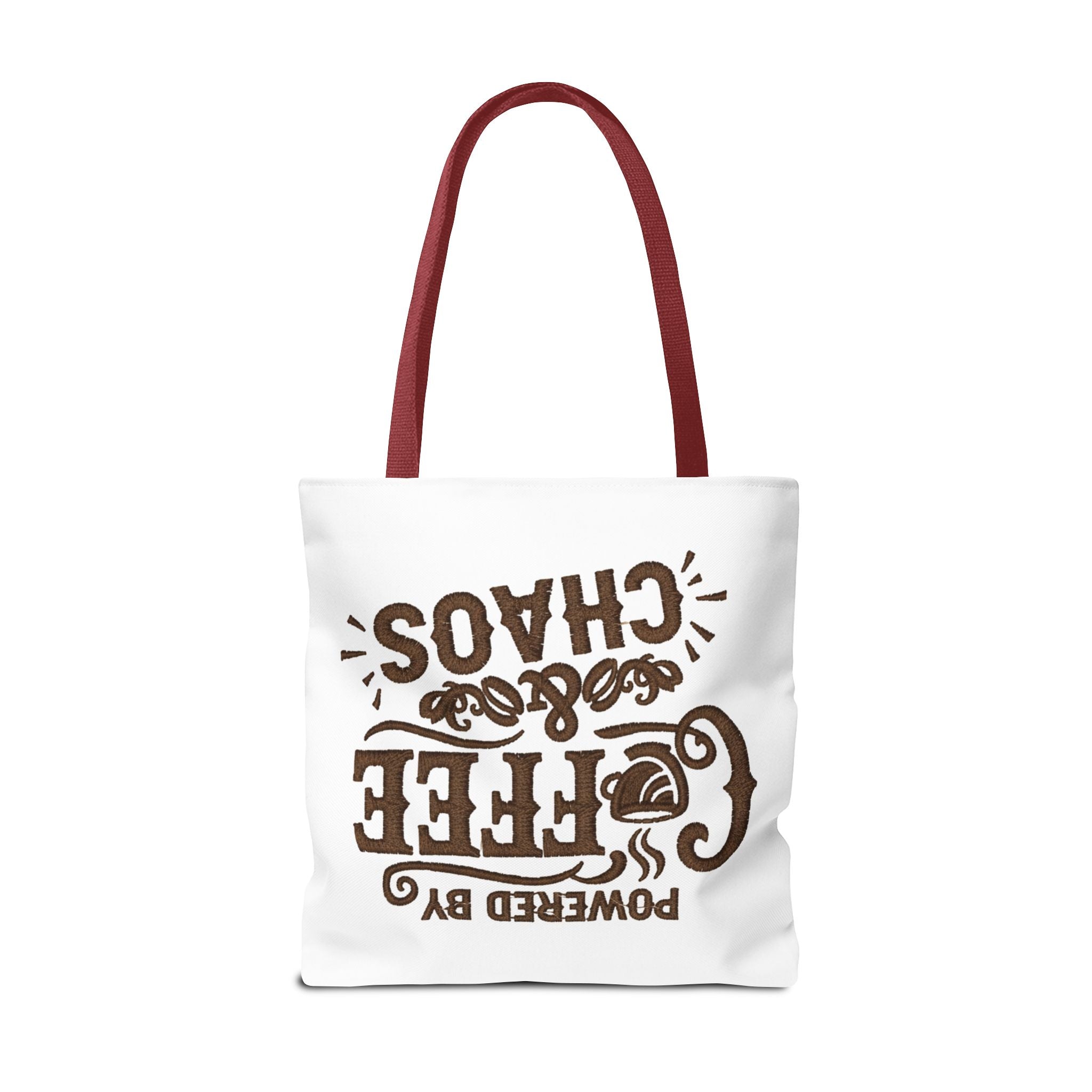 Powered by Coffee and Chaos Tote Bag | Funny Gift for Coffee Lovers, Busy Moms and Students, Reusable Carry-All, Durable Casual Shopper Bag