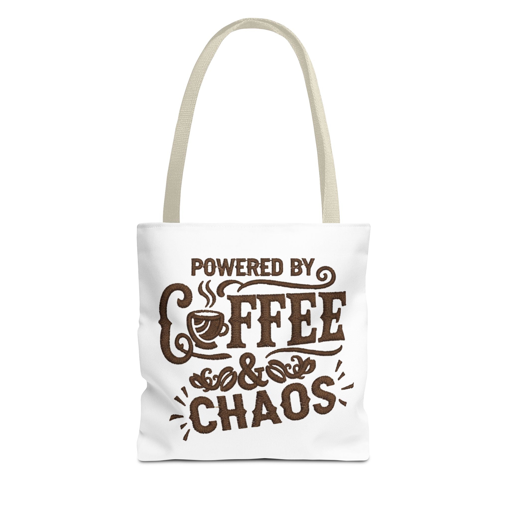 Powered by Coffee and Chaos Tote Bag | Funny Gift for Coffee Lovers, Busy Moms and Students, Reusable Carry-All, Durable Casual Shopper Bag