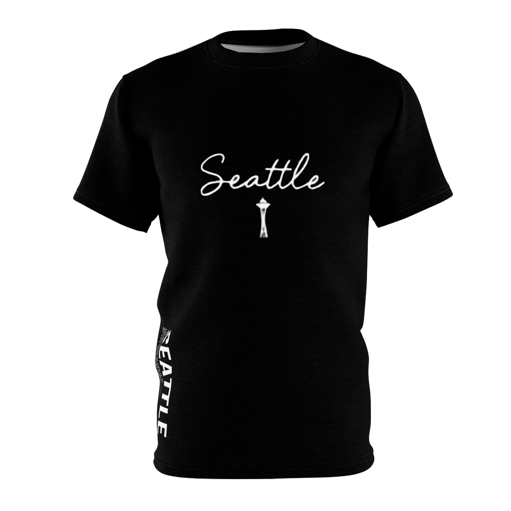 Seattle Script T-Shirt | Minimal Motivational City Tee, Streetwear Chest & Side Print, Unisex, Trendy Gift
