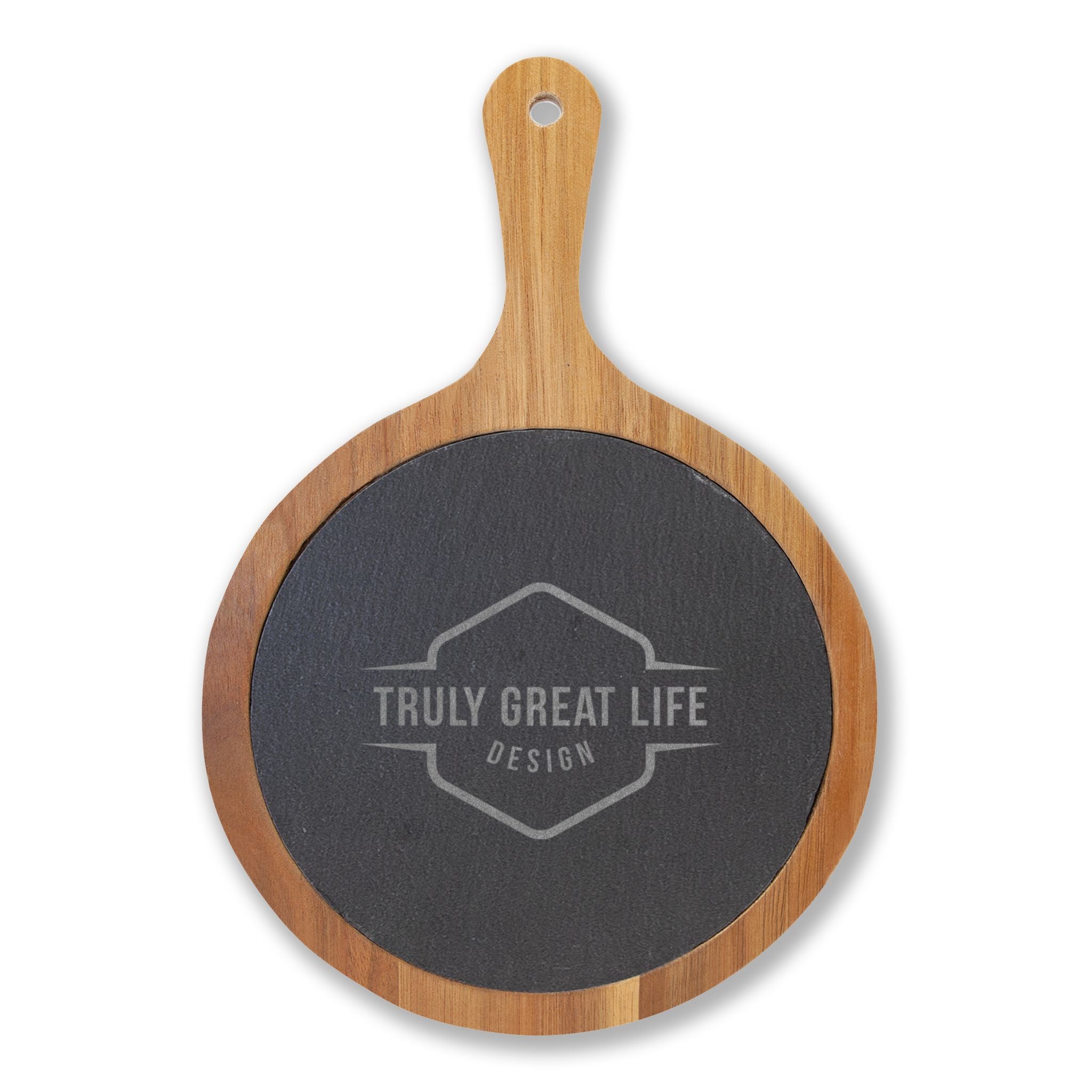 Engraved Acacia Charcuterie Board with Slate Insert & Cheese Tools