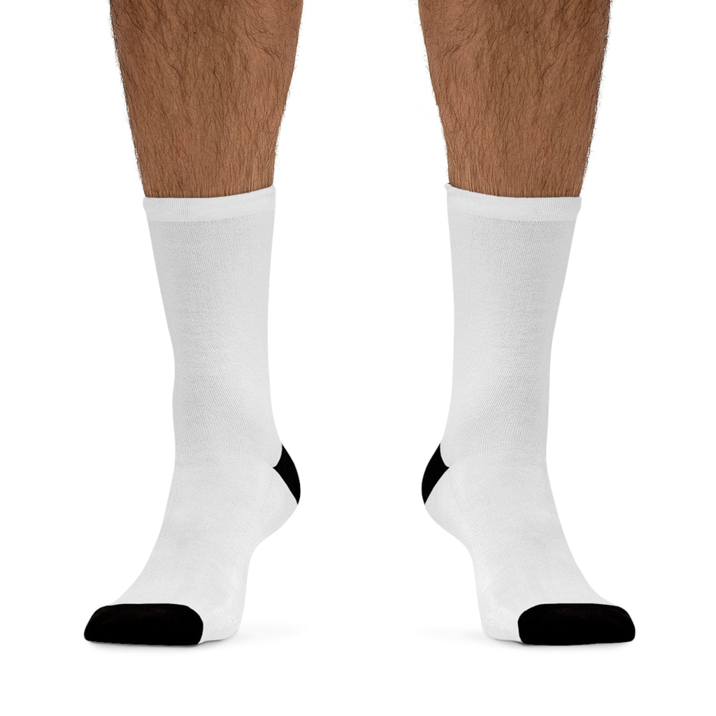 TGL Design Eco Recycled Poly Crew Socks — White with Black Heel & Toe