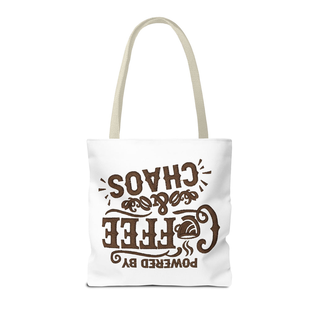 Powered by Coffee and Chaos Tote Bag | Funny Gift for Coffee Lovers, Busy Moms and Students, Reusable Carry-All, Durable Casual Shopper Bag