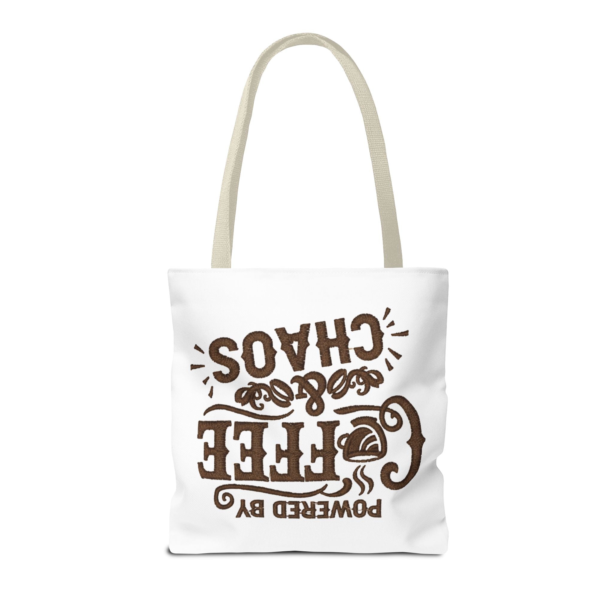 Powered by Coffee and Chaos Tote Bag | Funny Gift for Coffee Lovers, Busy Moms and Students, Reusable Carry-All, Durable Casual Shopper Bag