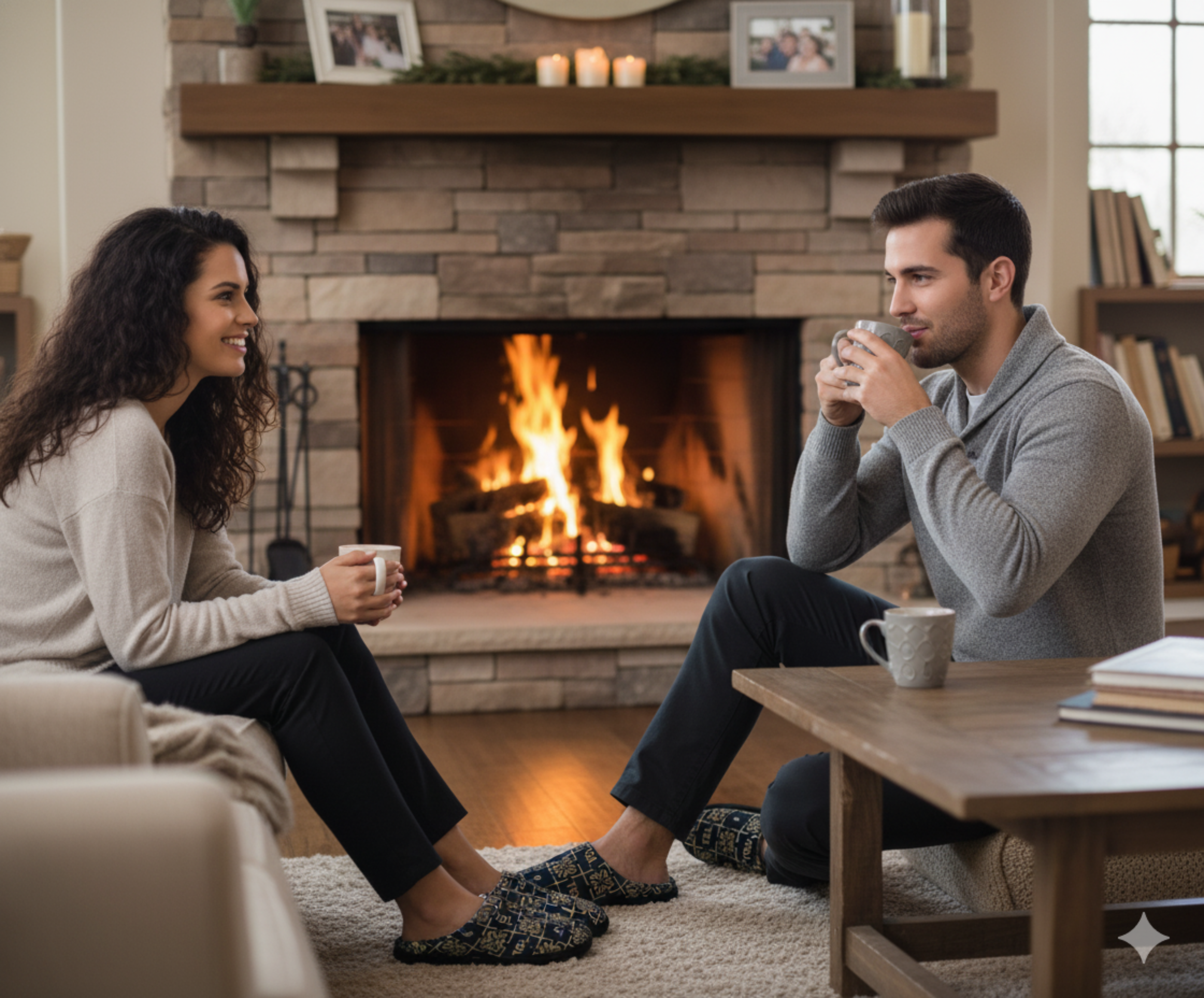 Truly Great Life Indoor Slippers for Men | Elegant and Comfortable House Shoes with Soft Memory Foam and Geometric Design