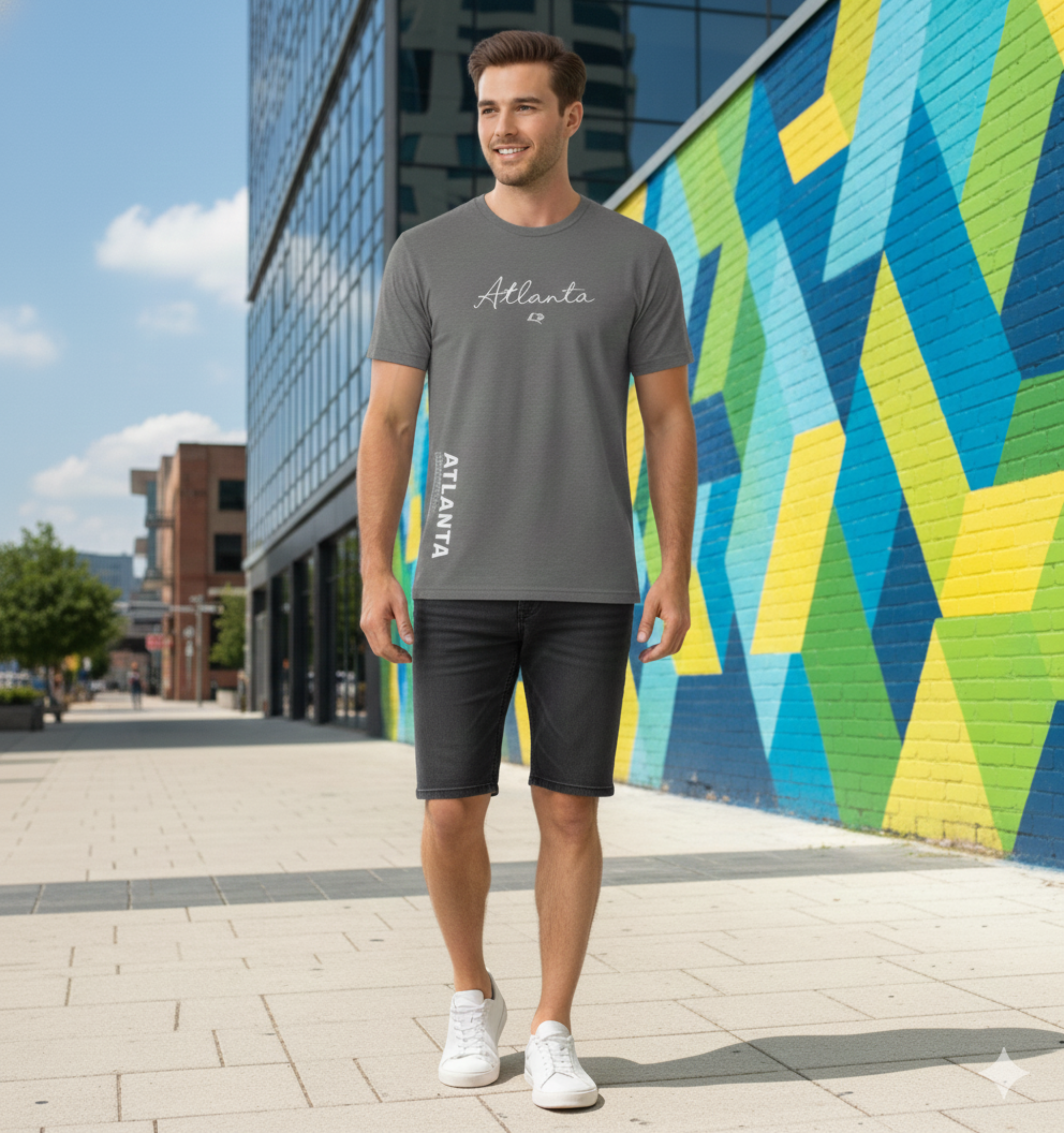 Atlanta Script T-Shirt | Minimal Motivational City Tee, Streetwear Chest & Side Print, Unisex, Trendy Gift