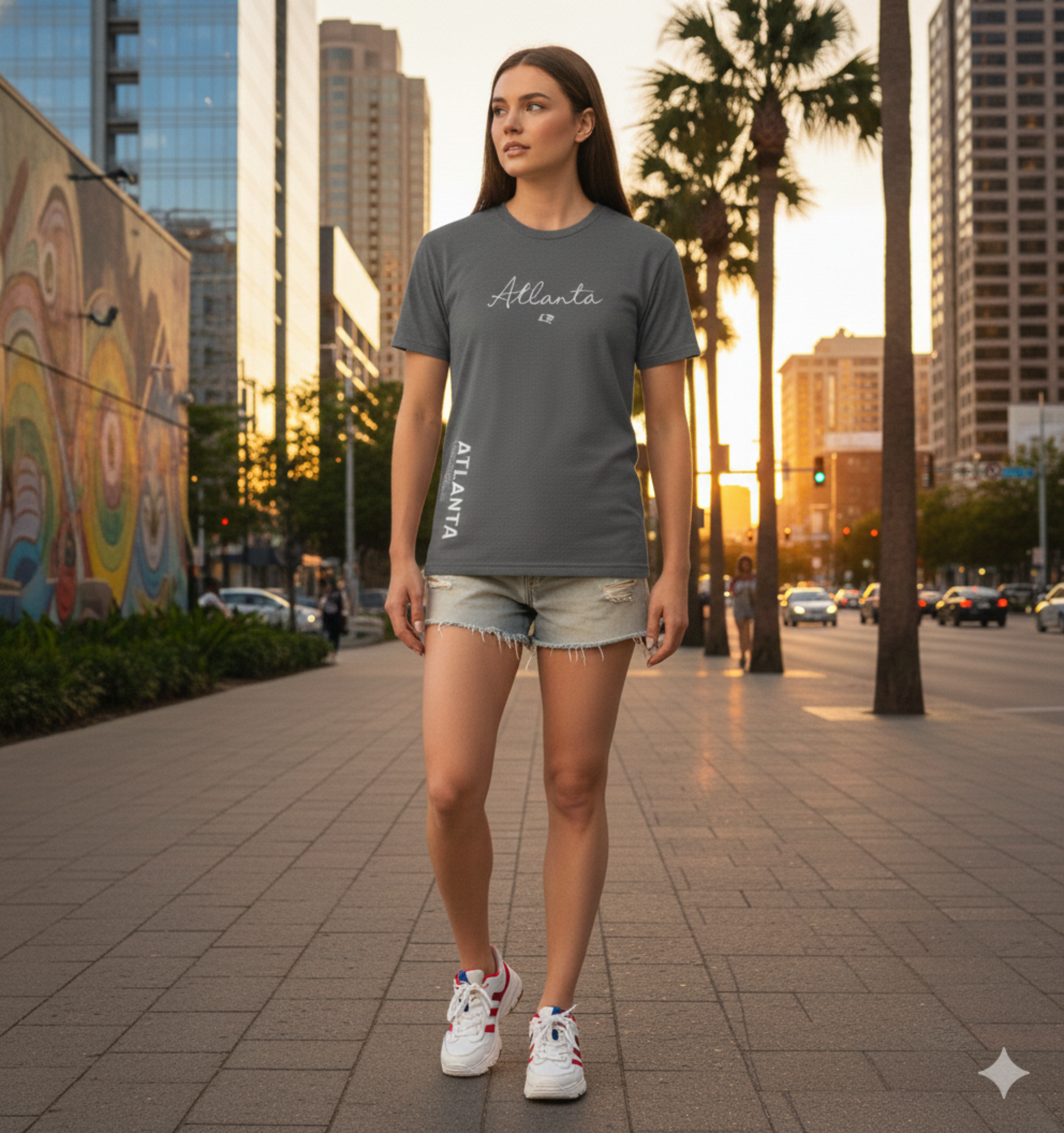 Atlanta Script T-Shirt | Minimal Motivational City Tee, Streetwear Chest & Side Print, Unisex, Trendy Gift