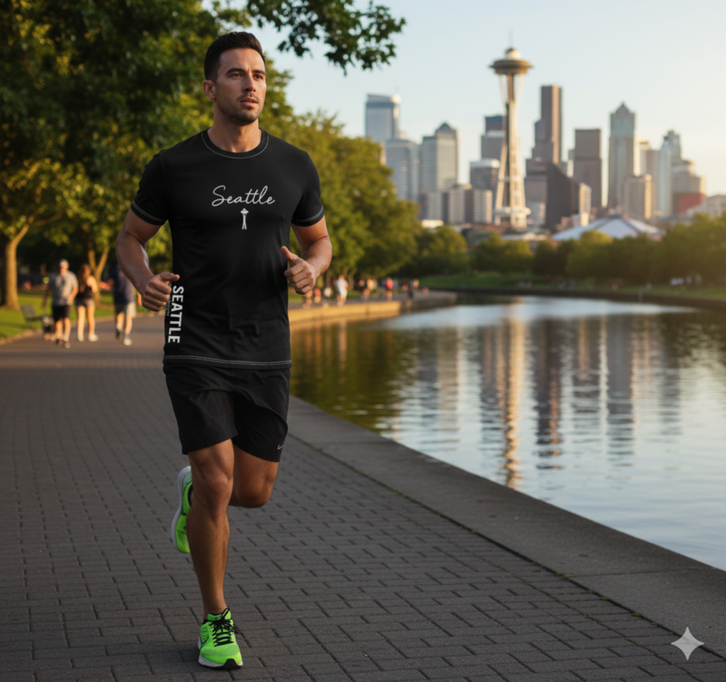 Seattle Script T-Shirt | Minimal Motivational City Tee, Streetwear Chest & Side Print, Unisex, Trendy Gift