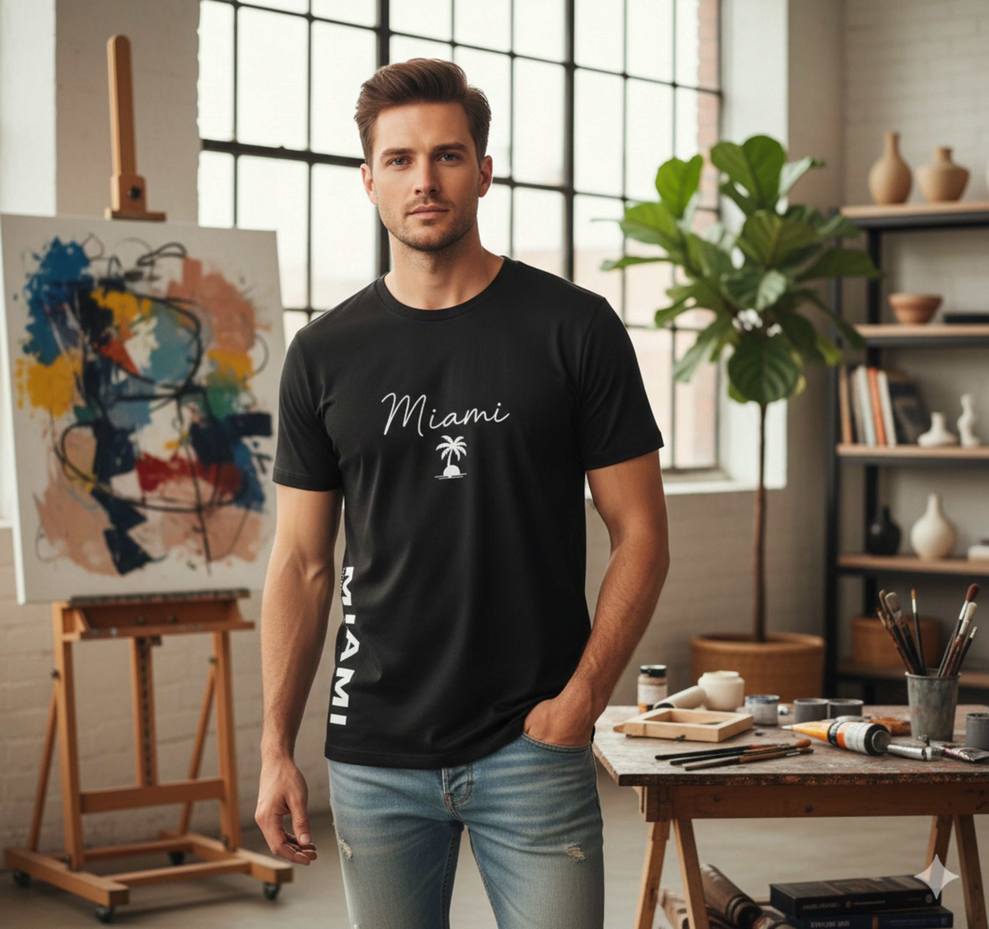 Miami Script T-Shirt | Minimal Motivational City Tee, Streetwear Chest & Side Print, Unisex, Trendy Gift