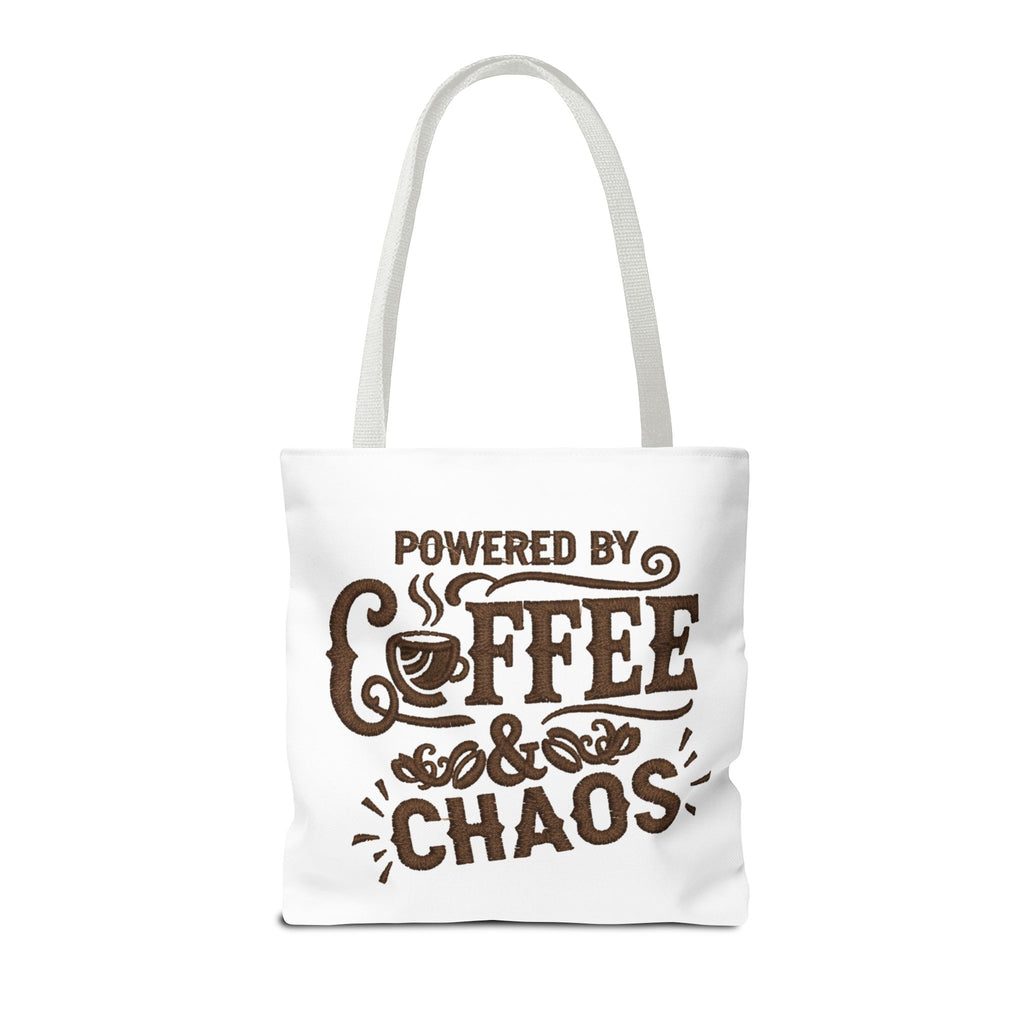 Powered by Coffee and Chaos Tote Bag | Funny Gift for Coffee Lovers, Busy Moms and Students, Reusable Carry-All, Durable Casual Shopper Bag