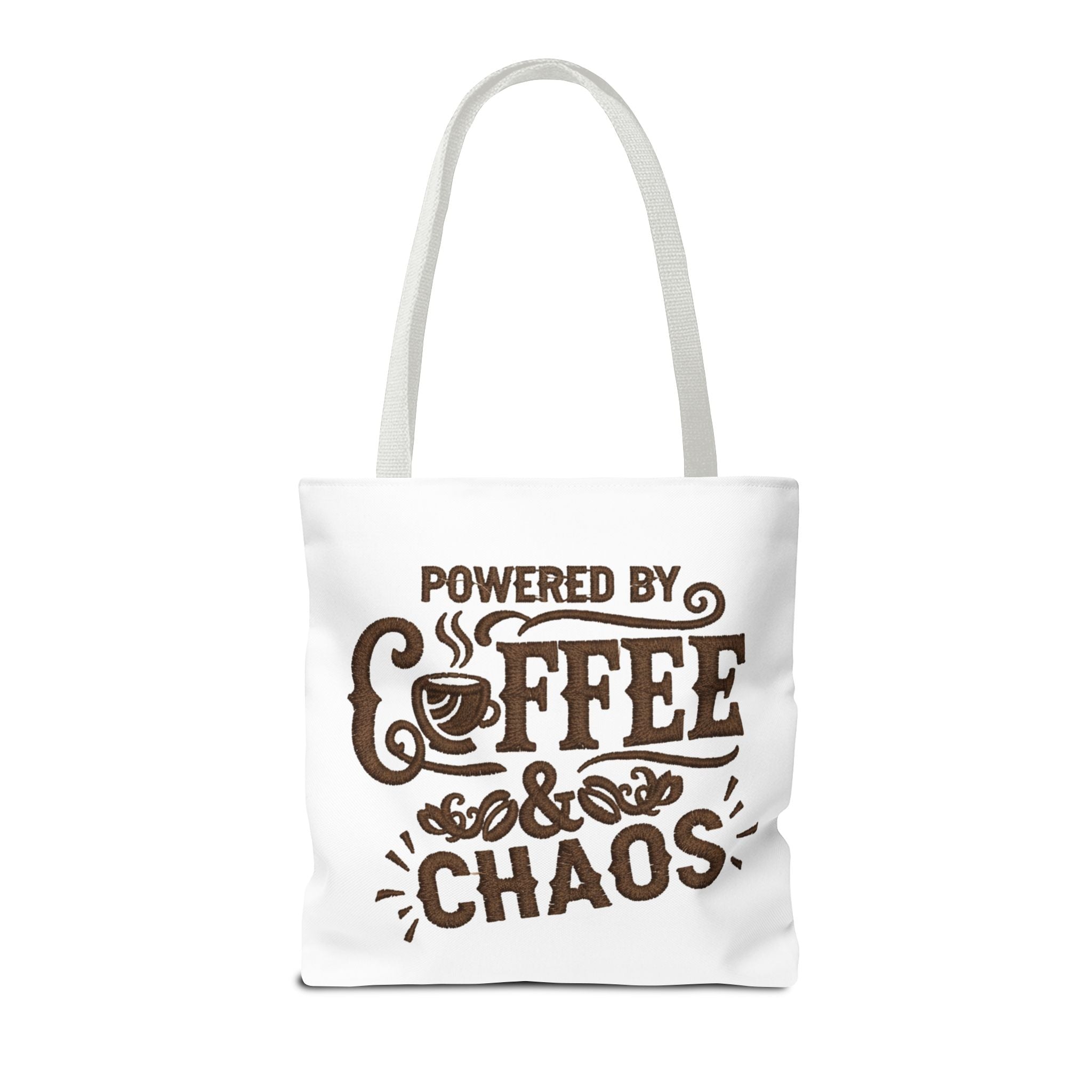 Powered by Coffee and Chaos Tote Bag | Funny Gift for Coffee Lovers, Busy Moms and Students, Reusable Carry-All, Durable Casual Shopper Bag