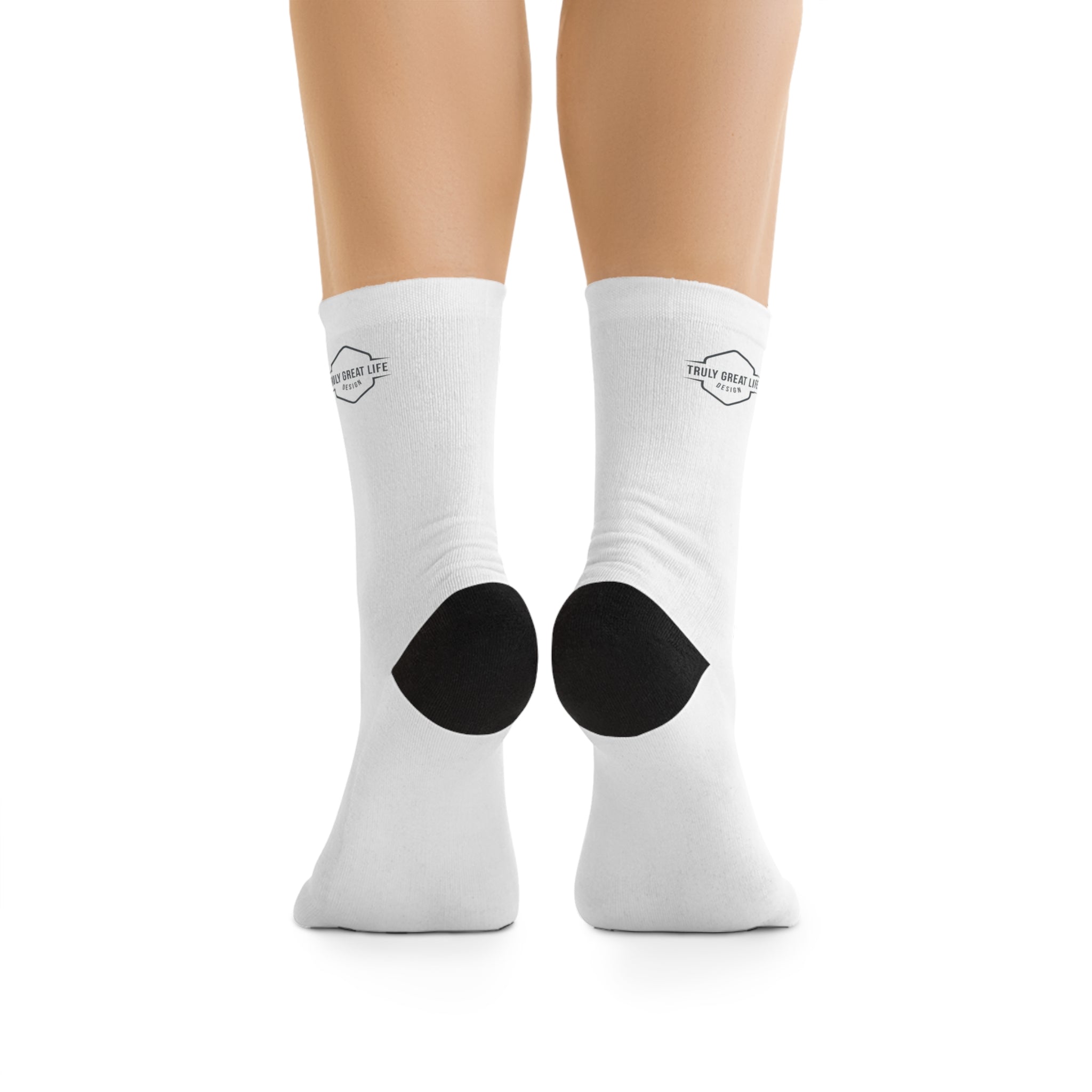 TGL Design Eco Recycled Poly Crew Socks — White with Black Heel & Toe