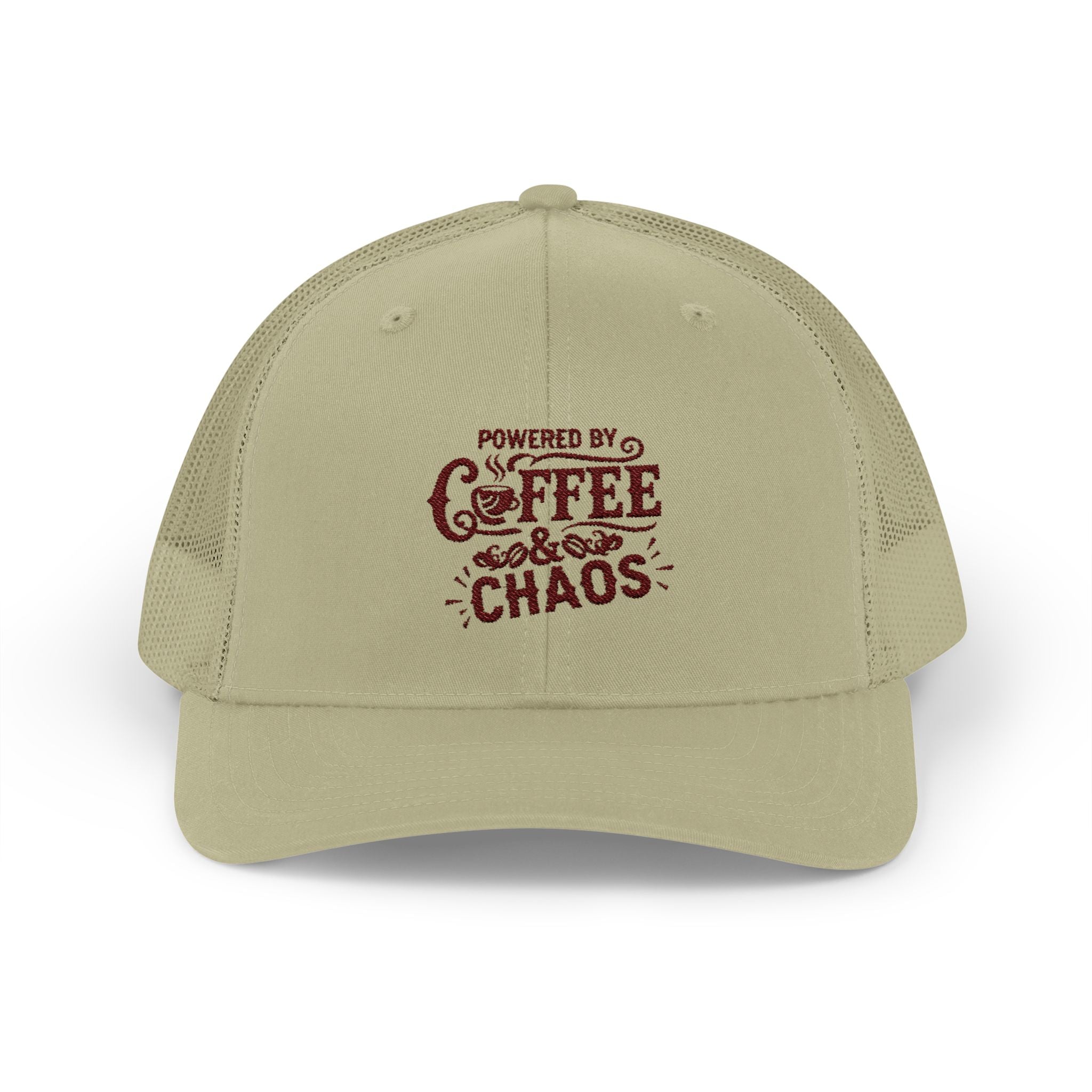 Truly Great Life Powered by Coffee & Chaos Snapback Trucker Cap | Funny Unisex Hat, Adjustable Mesh Baseball Cap, Gift for Coffee Lovers