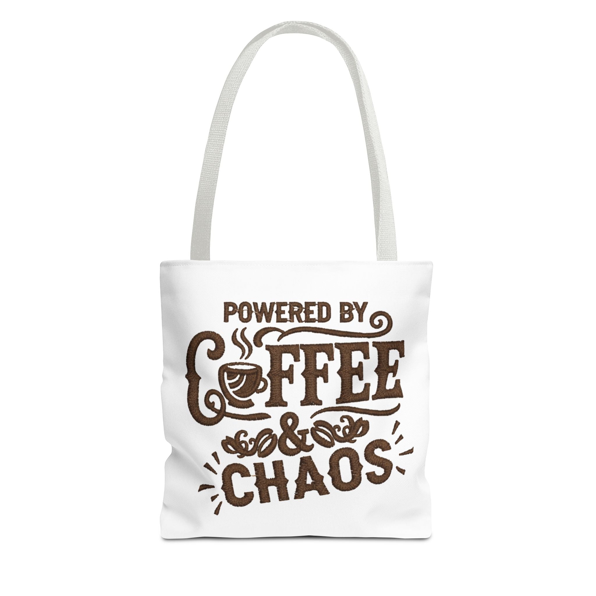 Powered by Coffee and Chaos Tote Bag | Funny Gift for Coffee Lovers, Busy Moms and Students, Reusable Carry-All, Durable Casual Shopper Bag
