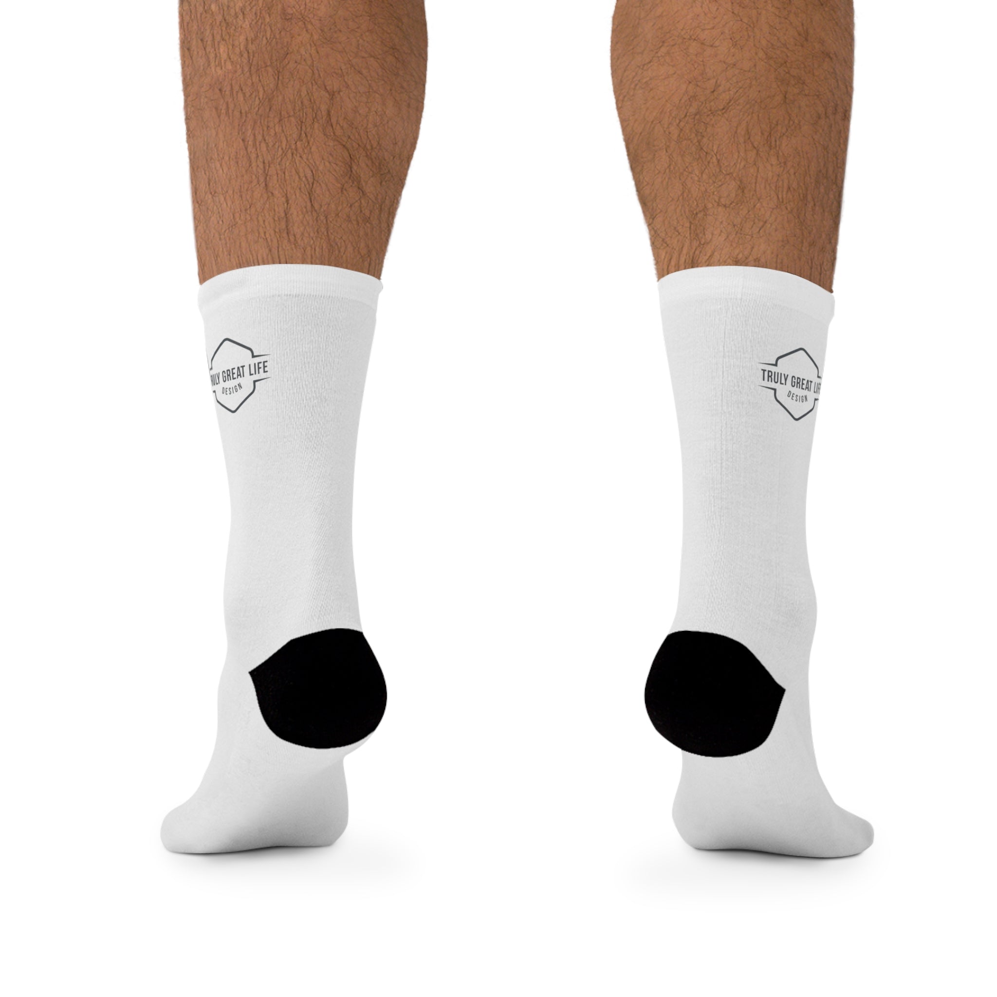 TGL Design Eco Recycled Poly Crew Socks — White with Black Heel & Toe