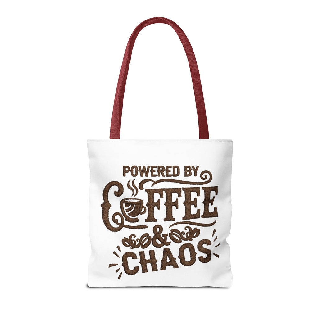 Powered by Coffee and Chaos Tote Bag | Funny Gift for Coffee Lovers, Busy Moms and Students, Reusable Carry-All, Durable Casual Shopper Bag