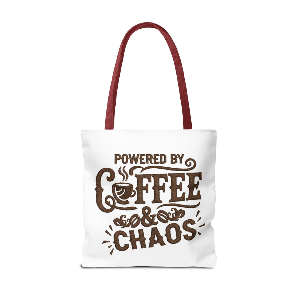 Powered by Coffee and Chaos Tote Bag | Funny Gift for Coffee Lovers, Busy Moms and Students, Reusable Carry-All, Durable Casual Shopper Bag