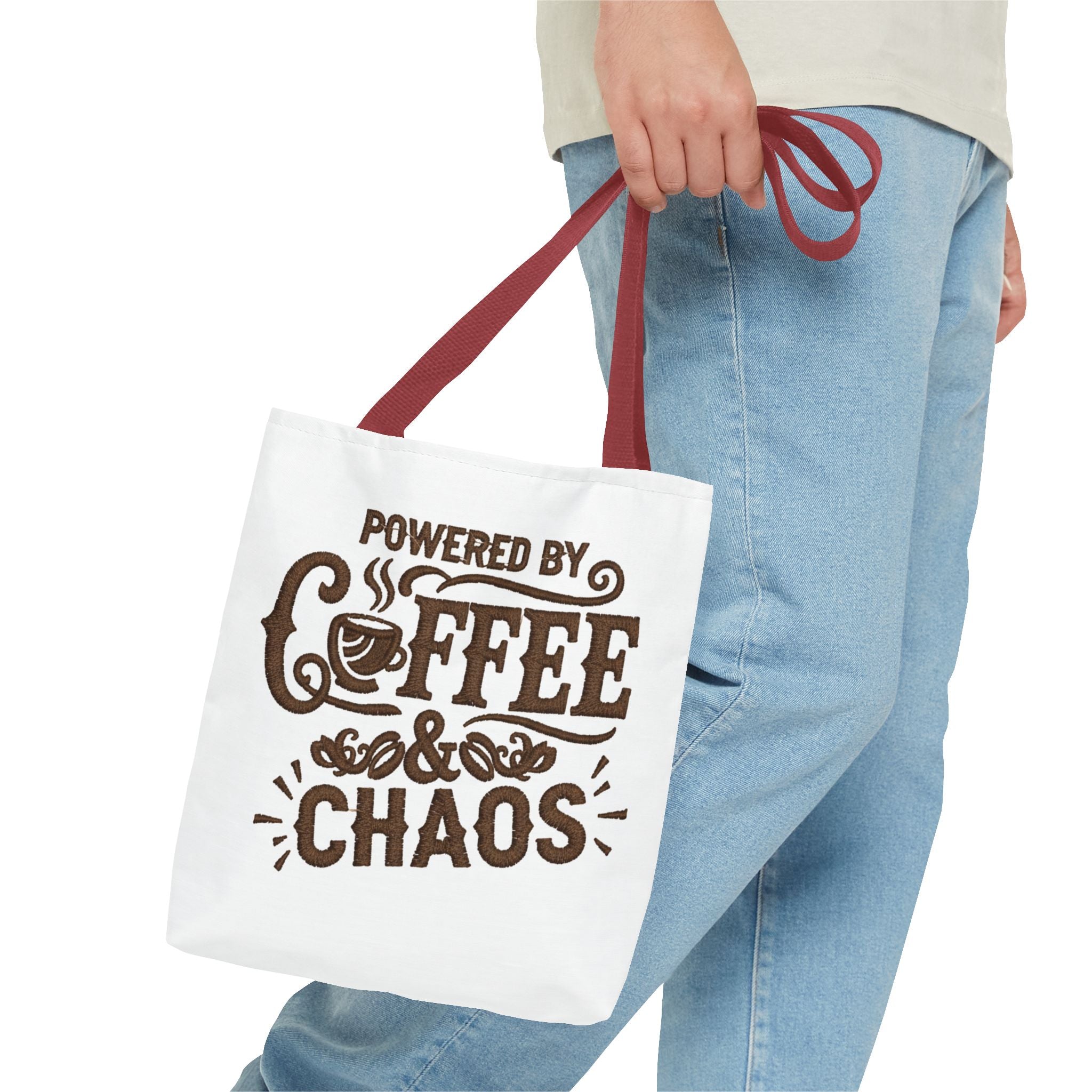 Powered by Coffee and Chaos Tote Bag | Funny Gift for Coffee Lovers, Busy Moms and Students, Reusable Carry-All, Durable Casual Shopper Bag
