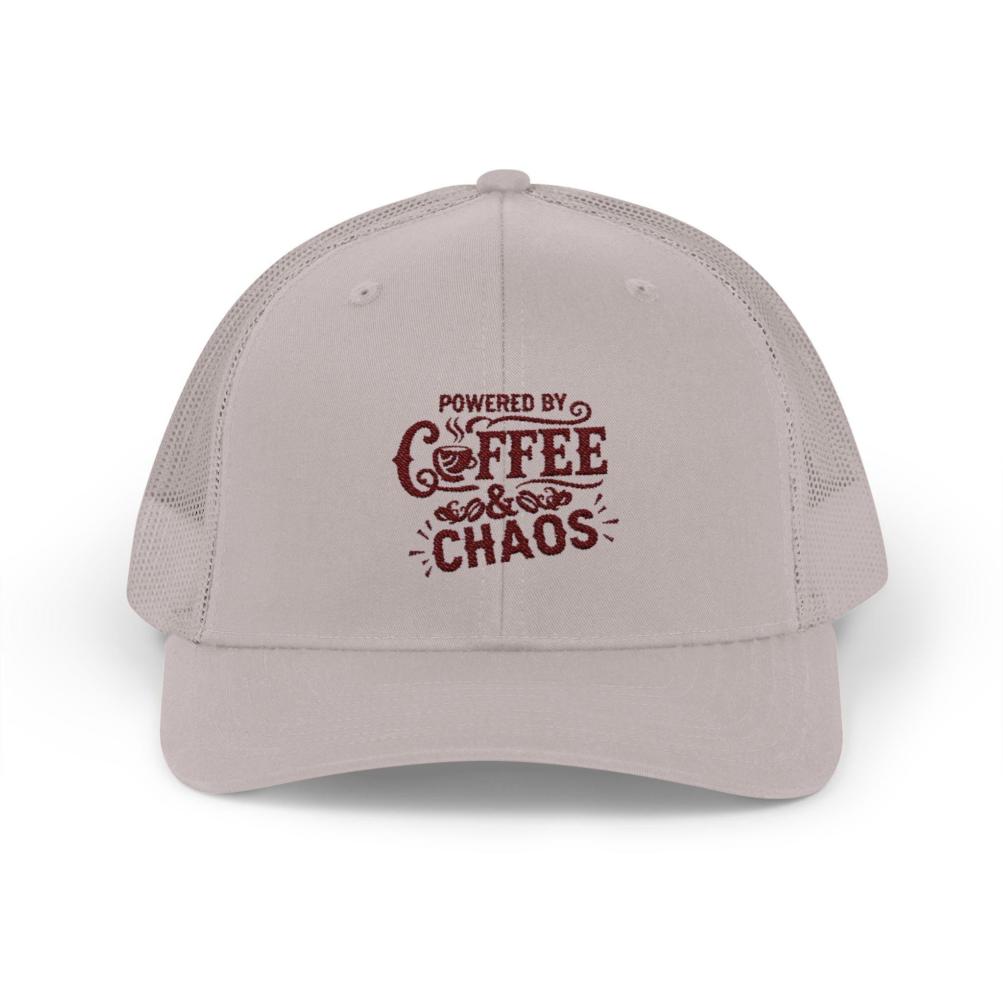 Truly Great Life Powered by Coffee & Chaos Snapback Trucker Cap | Funny Unisex Hat, Adjustable Mesh Baseball Cap, Gift for Coffee Lovers