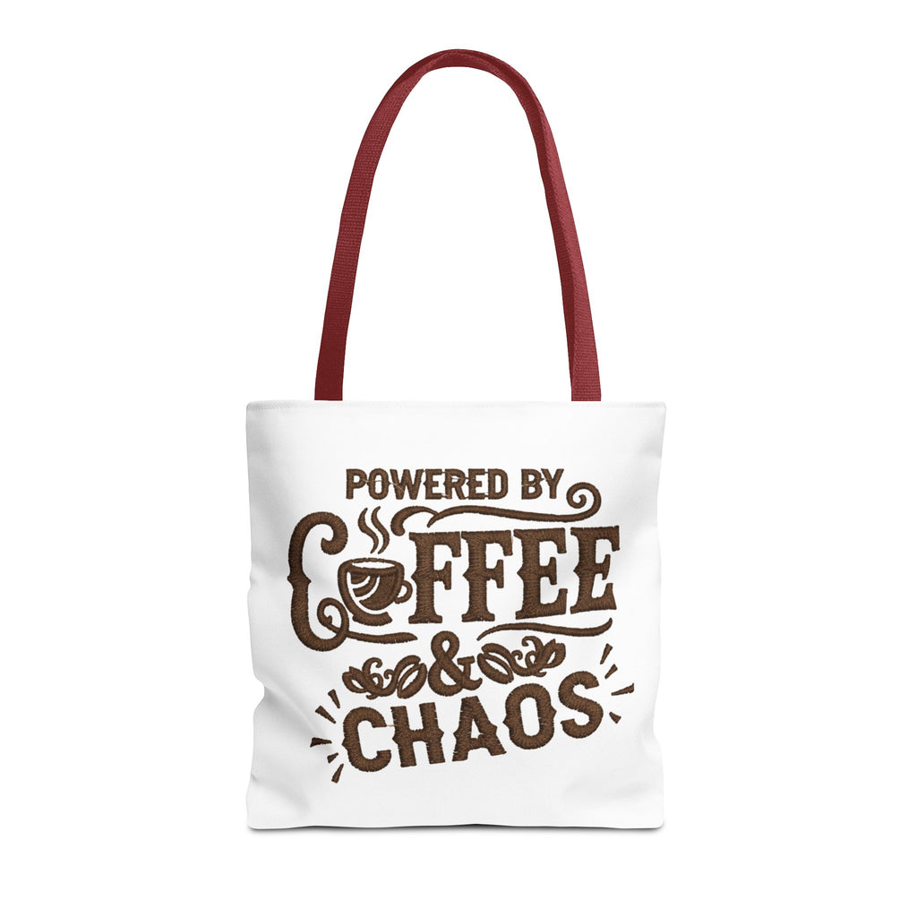 Powered by Coffee and Chaos Tote Bag | Funny Gift for Coffee Lovers, Busy Moms and Students, Reusable Carry-All, Durable Casual Shopper Bag
