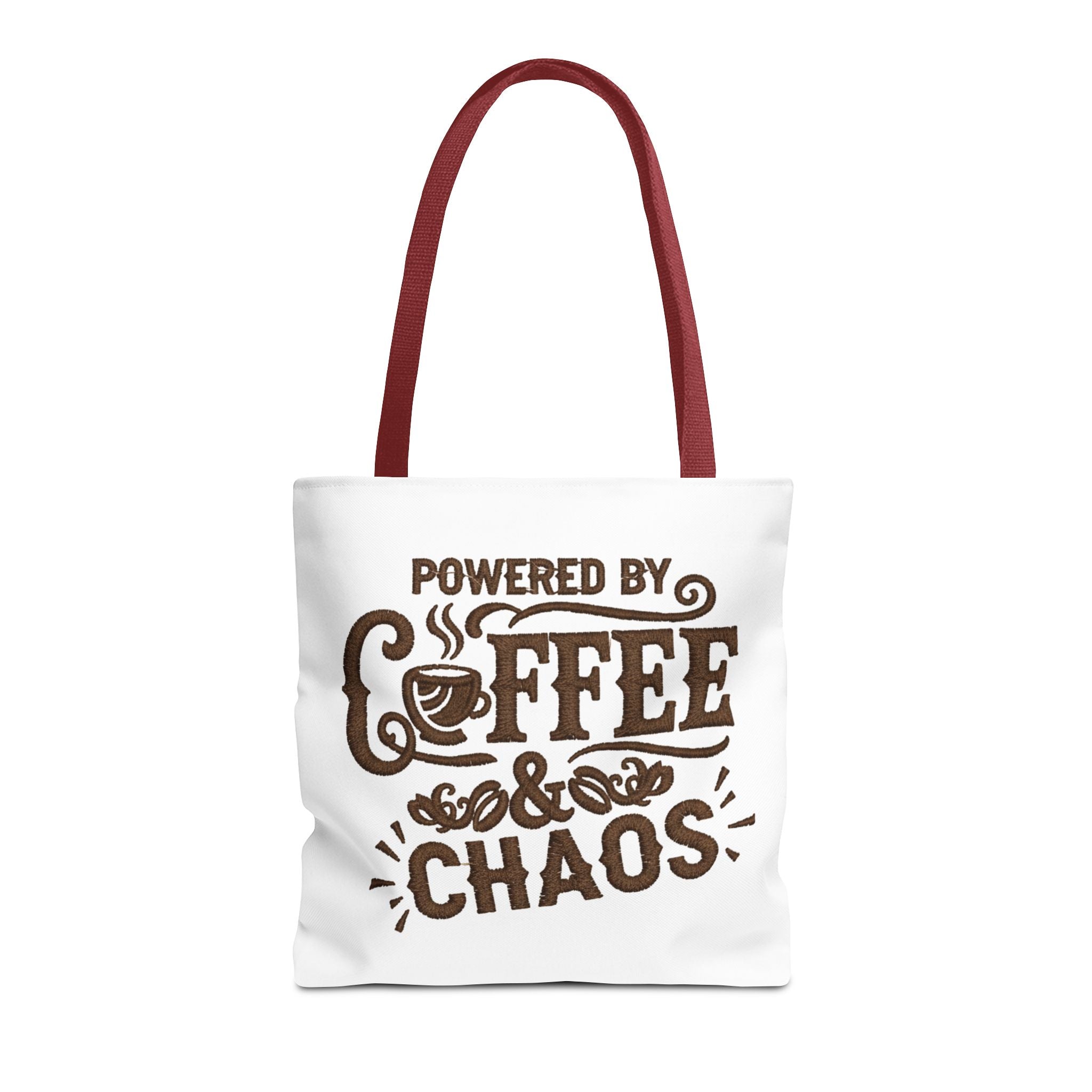 Powered by Coffee and Chaos Tote Bag | Funny Gift for Coffee Lovers, Busy Moms and Students, Reusable Carry-All, Durable Casual Shopper Bag