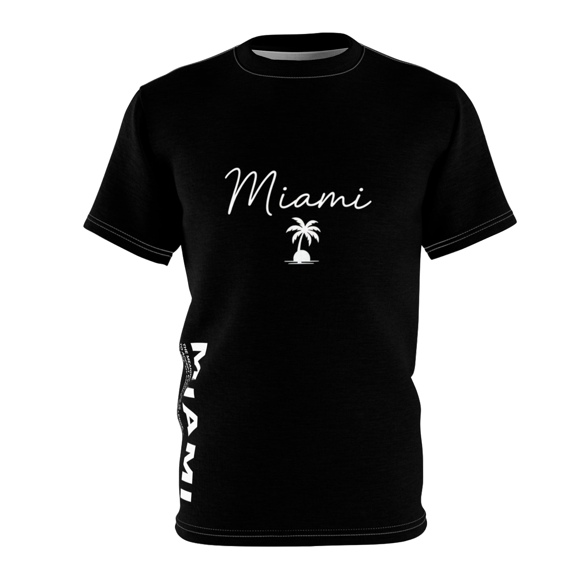 Miami Script T-Shirt | Minimal Motivational City Tee, Streetwear Chest & Side Print, Unisex, Trendy Gift