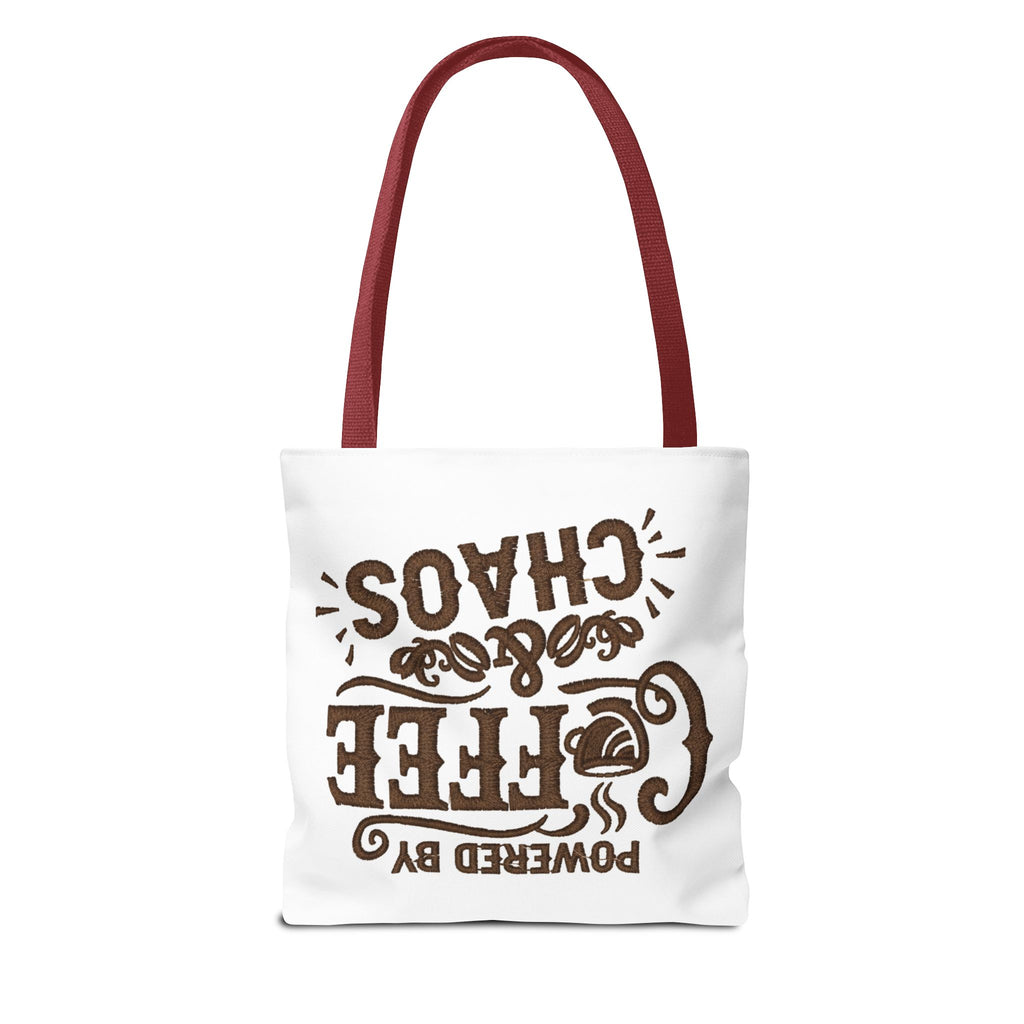 Powered by Coffee and Chaos Tote Bag | Funny Gift for Coffee Lovers, Busy Moms and Students, Reusable Carry-All, Durable Casual Shopper Bag