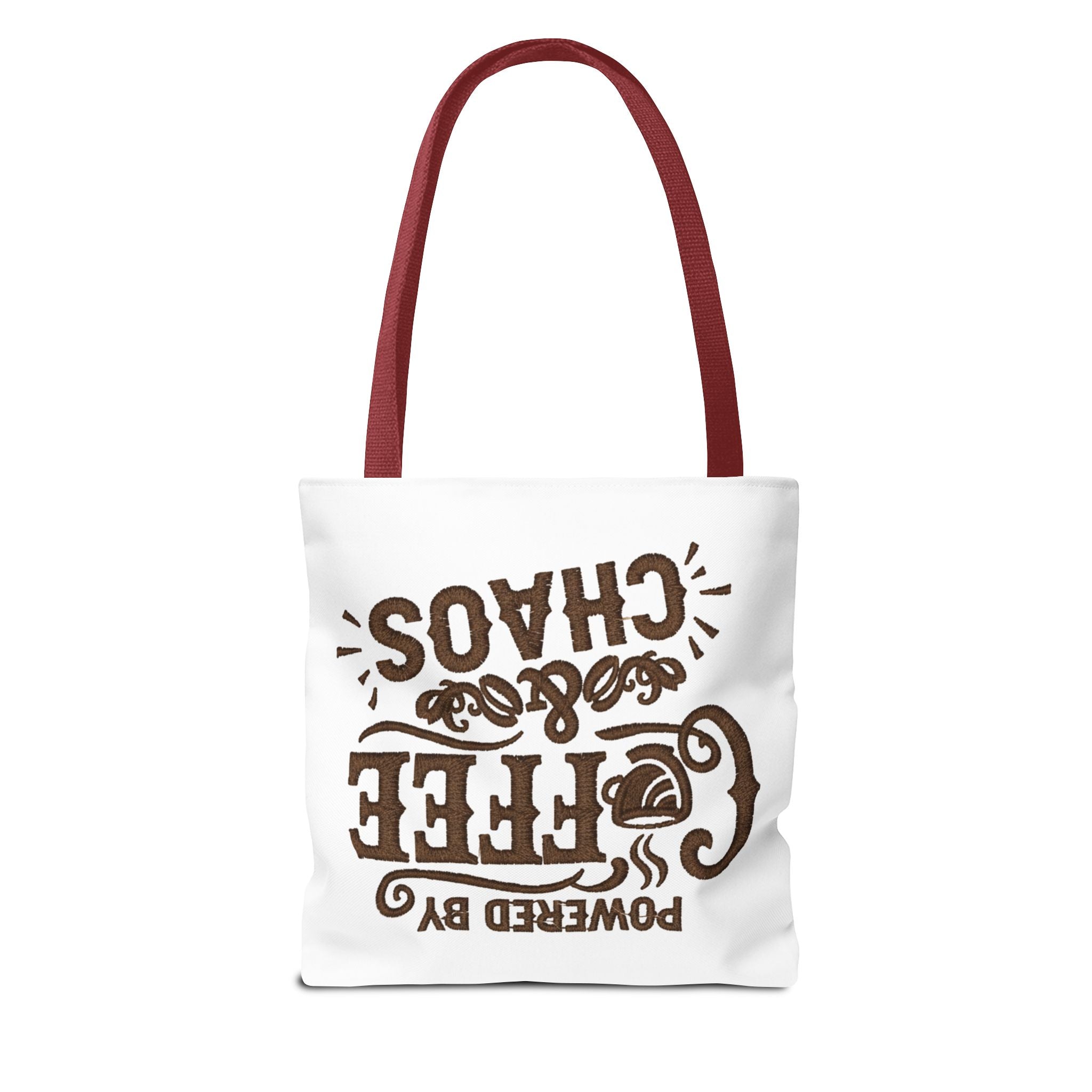 Powered by Coffee and Chaos Tote Bag | Funny Gift for Coffee Lovers, Busy Moms and Students, Reusable Carry-All, Durable Casual Shopper Bag