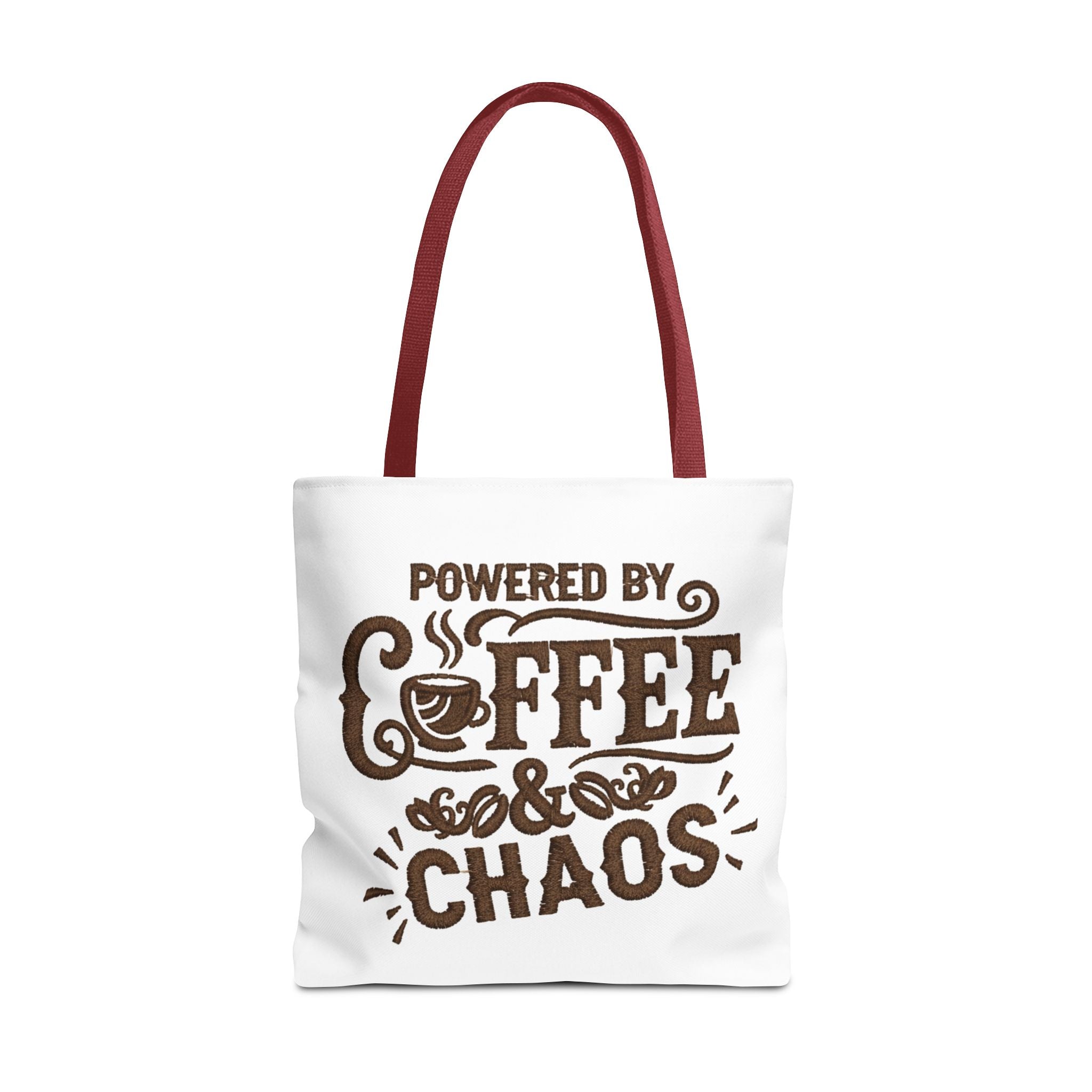 Powered by Coffee and Chaos Tote Bag | Funny Gift for Coffee Lovers, Busy Moms and Students, Reusable Carry-All, Durable Casual Shopper Bag