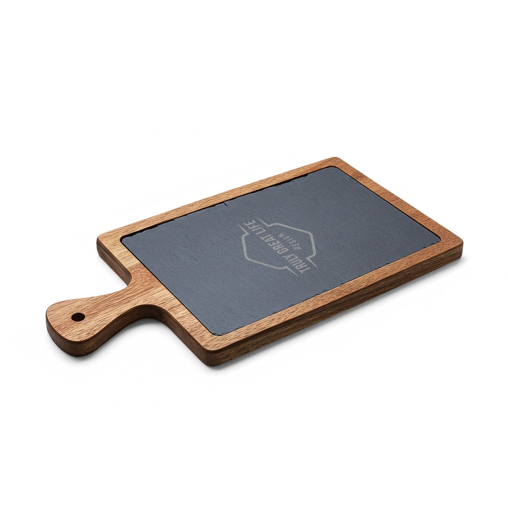 Engraved Acacia Charcuterie Board with Slate Insert & Cheese Tools