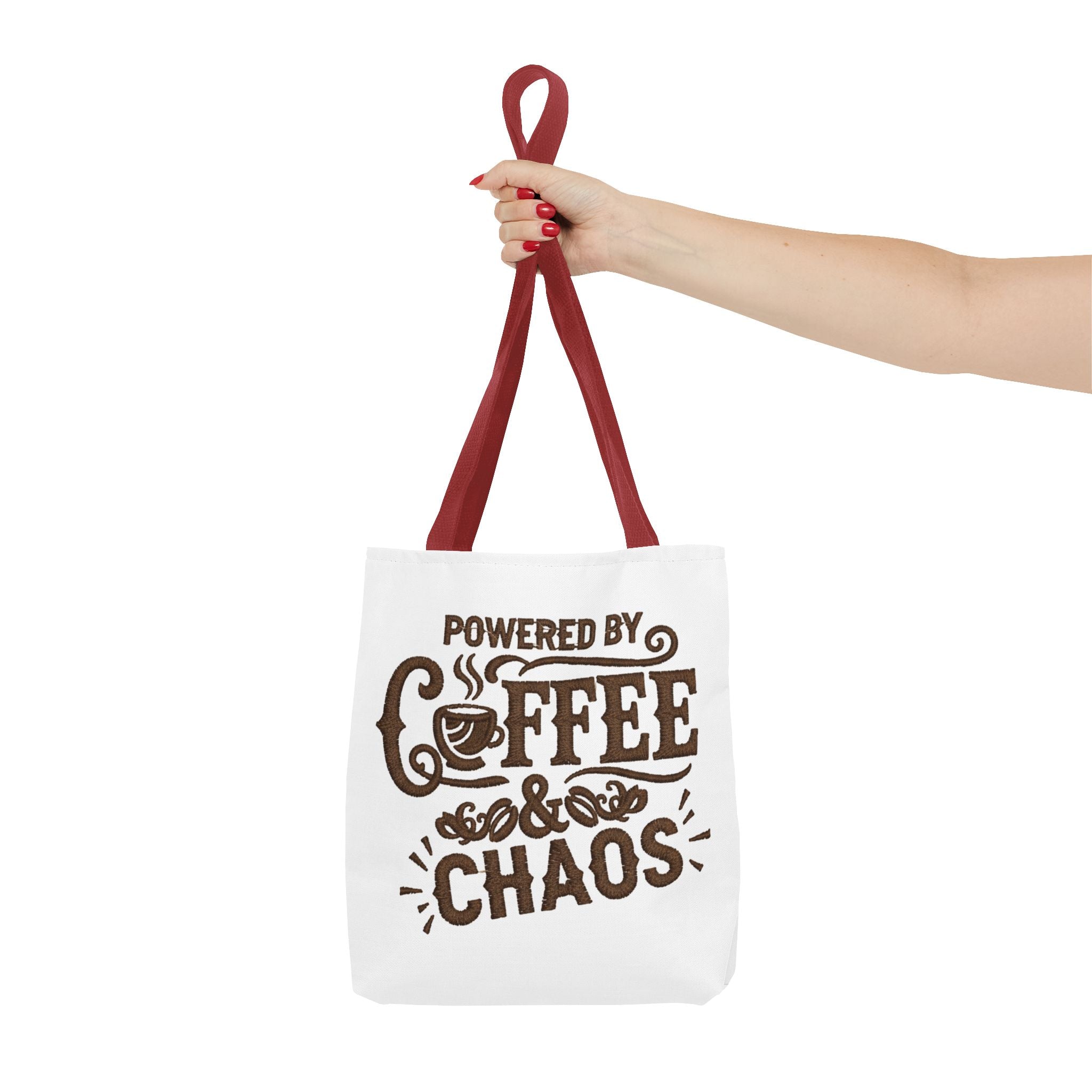 Powered by Coffee and Chaos Tote Bag | Funny Gift for Coffee Lovers, Busy Moms and Students, Reusable Carry-All, Durable Casual Shopper Bag
