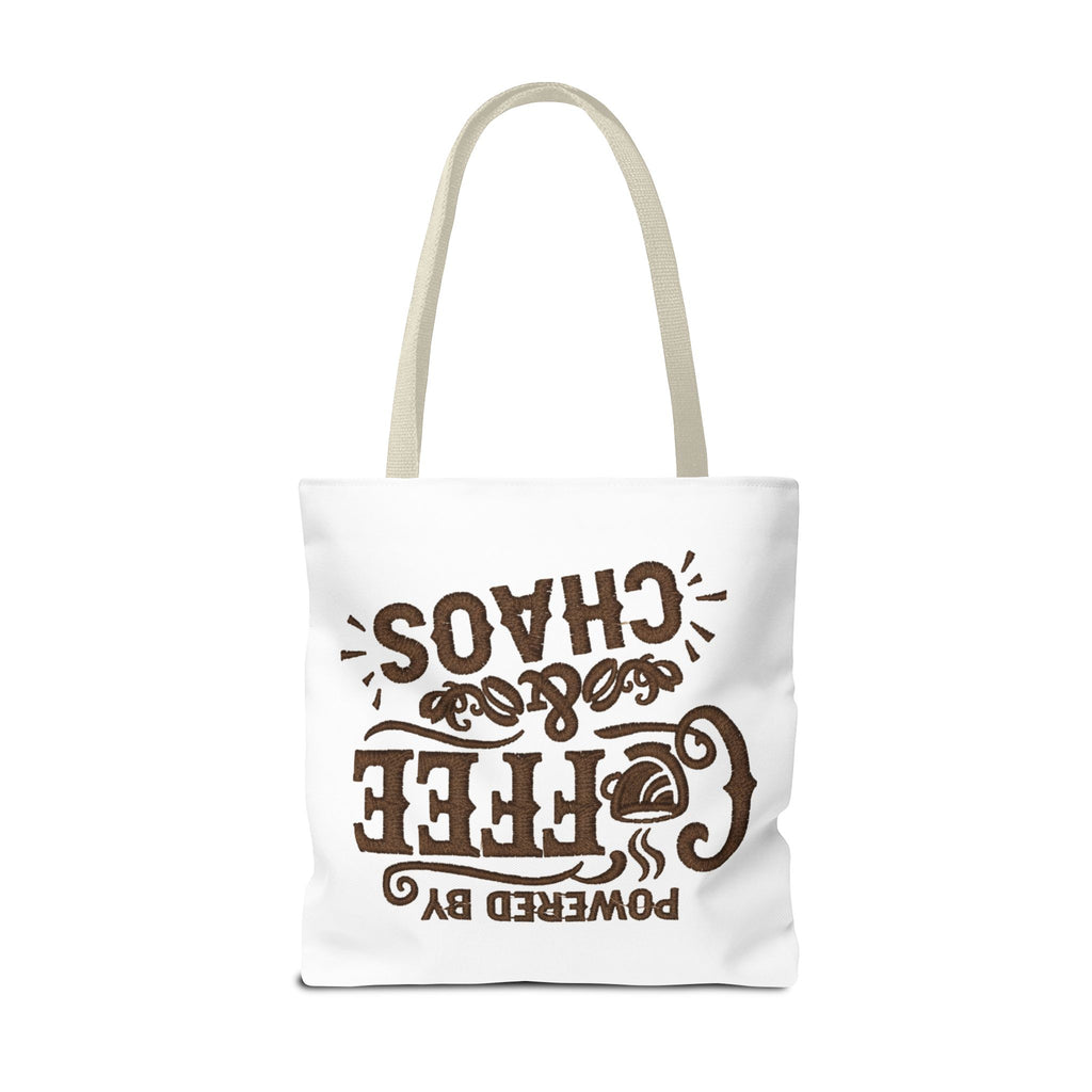 Powered by Coffee and Chaos Tote Bag | Funny Gift for Coffee Lovers, Busy Moms and Students, Reusable Carry-All, Durable Casual Shopper Bag