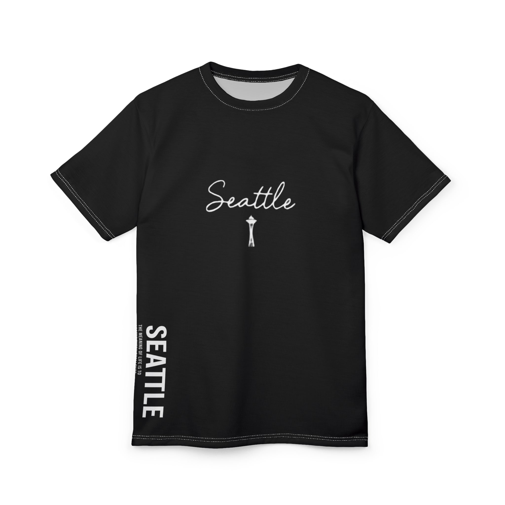 Seattle Script T-Shirt | Minimal Motivational City Tee, Streetwear Chest & Side Print, Unisex, Trendy Gift