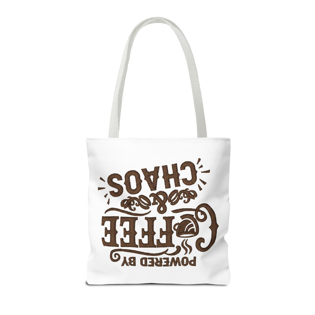 Powered by Coffee and Chaos Tote Bag | Funny Gift for Coffee Lovers, Busy Moms and Students, Reusable Carry-All, Durable Casual Shopper Bag